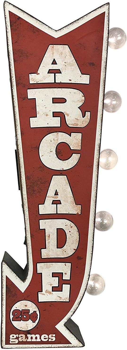 American Art Decor Vintage LED Marquee Wall Decor – Retro Wall Sign w/LED Light Bulbs – Battery Operated Metal Wall Art for Bar, Man Cave, Garage, Game Room & More (Arcade, 25.25″ x 9.25″ x 3.5″)