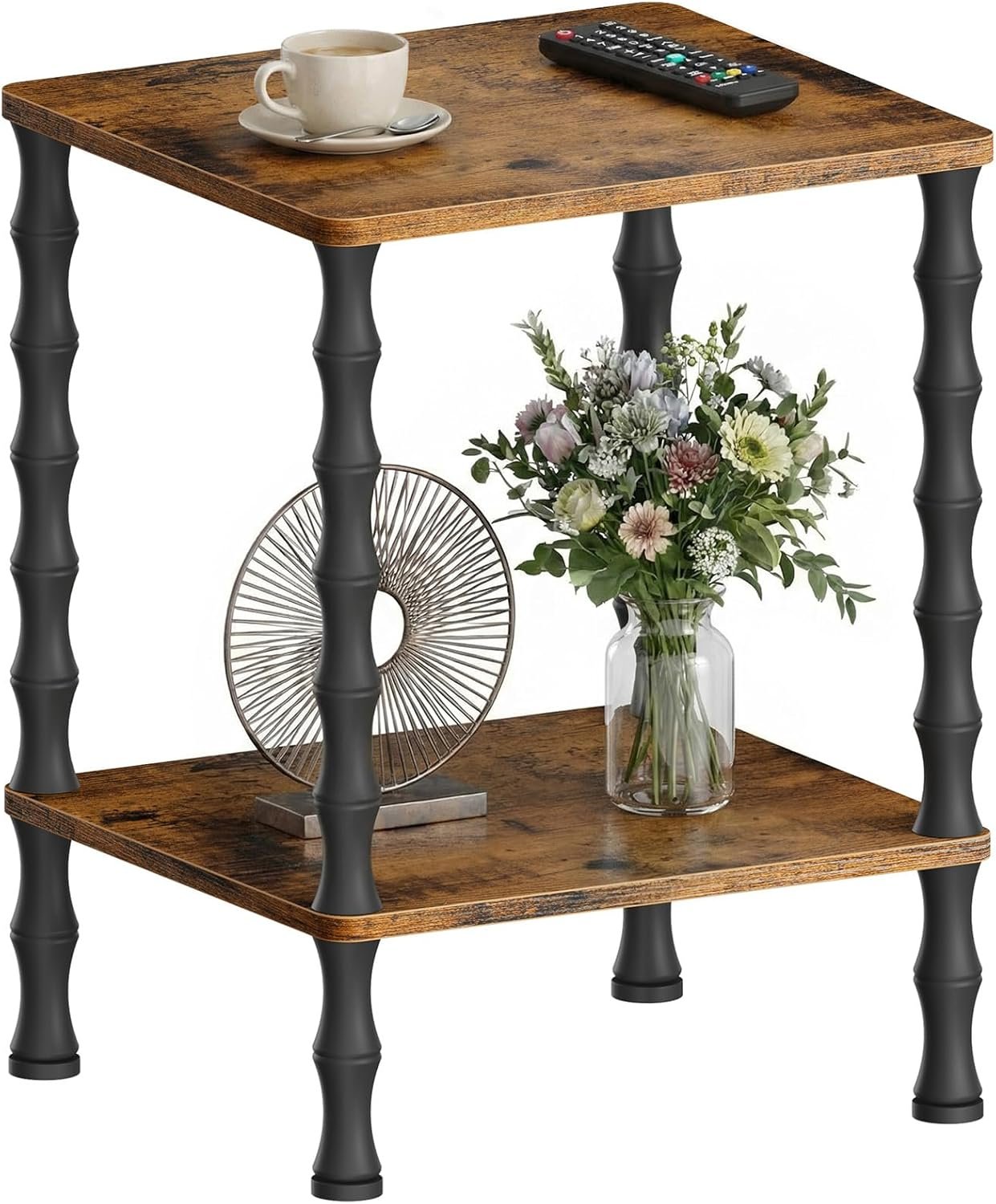 Vintage Small End Table, 21.9 Inch Wood Couch Side Table, Corner Table with Storage Shelf, 2-Tier Nightstand, for Small Space, Bedroom, Living Room and Couch (Brown)