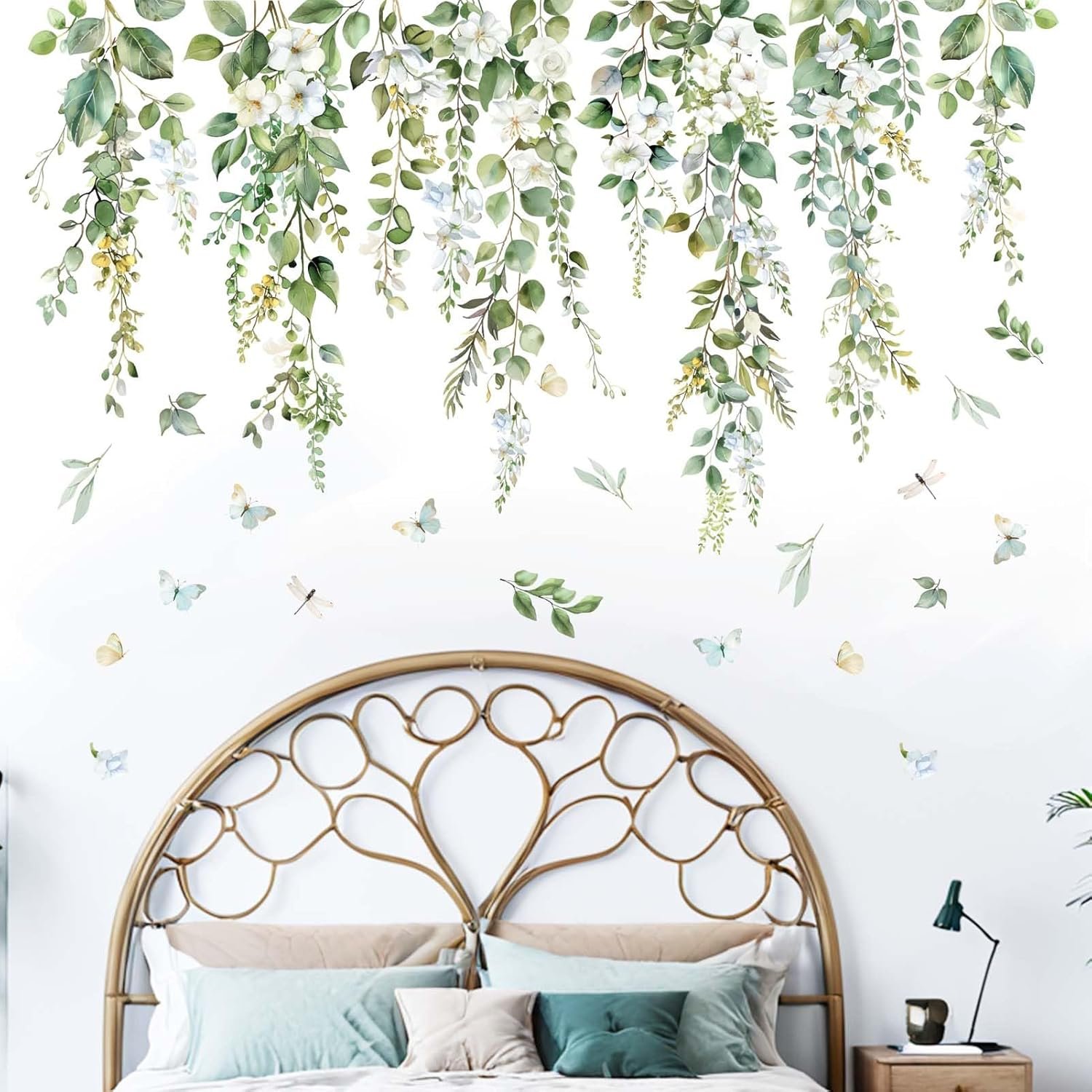 Hanging Vine Wall Decals – Green Nature Plants Leaves Wall Stickers – Bedroom Living Room Sofa TV Background Home Wall Decor
