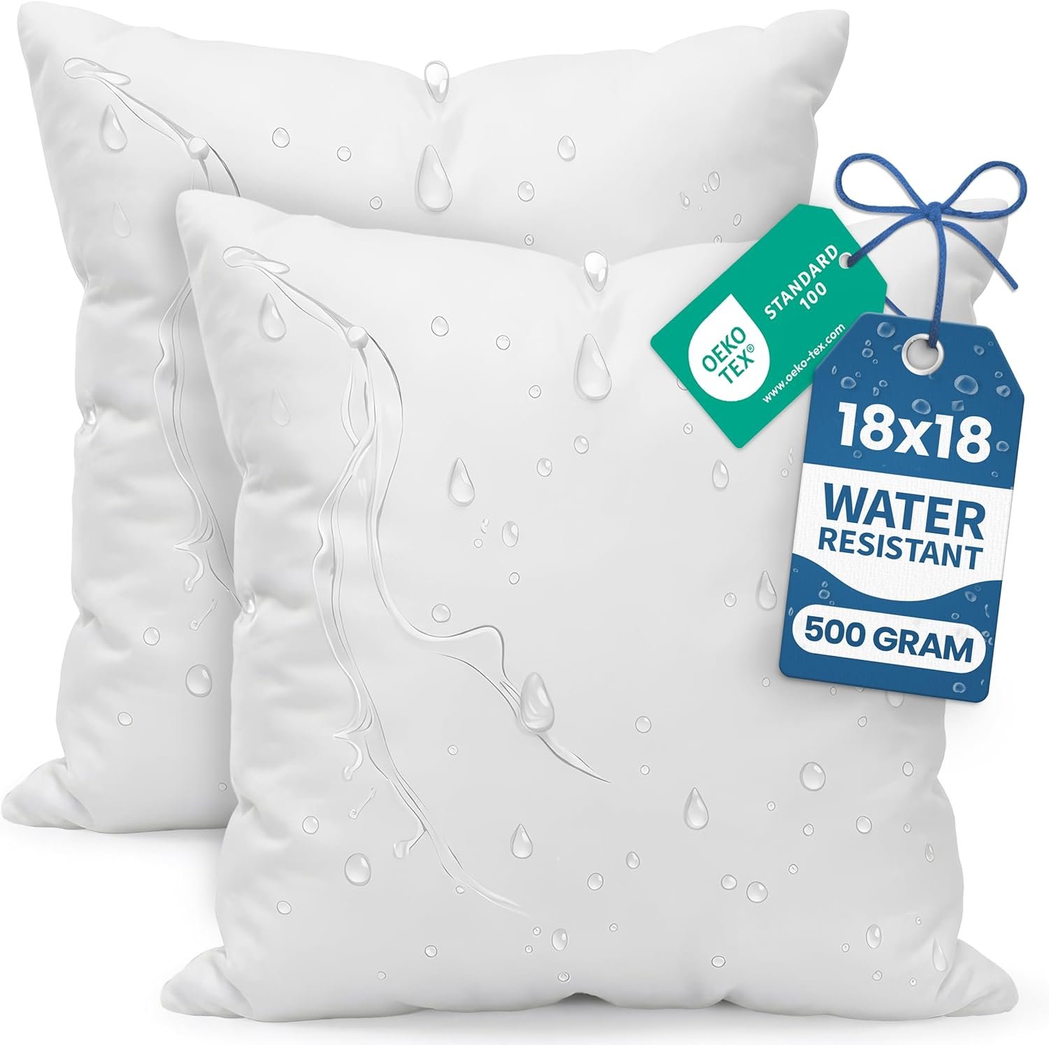 Utopia Bedding Outdoor Pillow Inserts 18 x 18 Inches (Pack of 2, White), Water Resistant Garden Throw Pillows for Patio and Porch Furniture