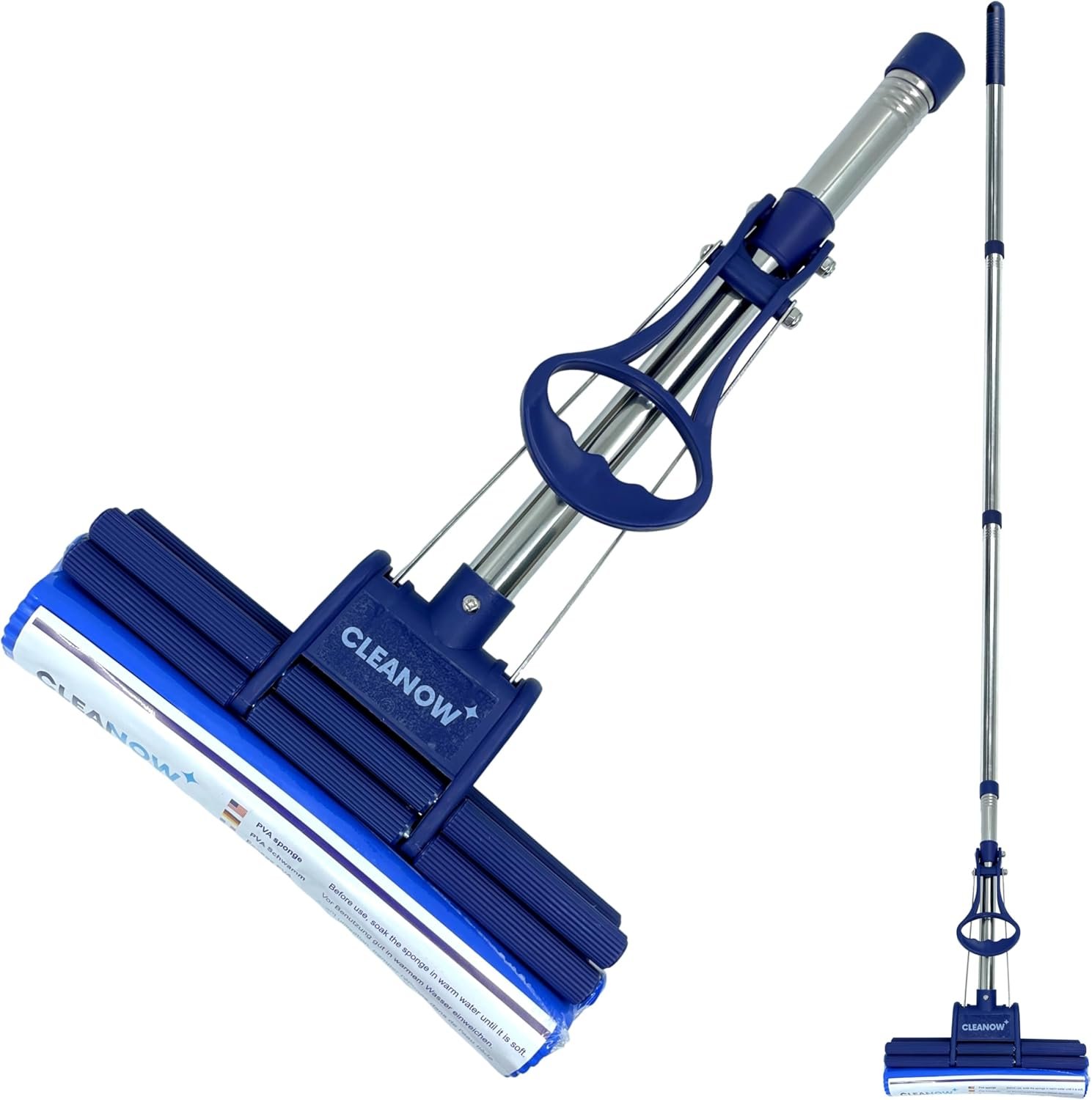 OneTouch GO! Floor Cleaner, Wring Mop, Cleaning Tool with Wringing Function – Sponge mop for Cleaning Floors- with PVA Sponge and Stainless Steel mop Handle