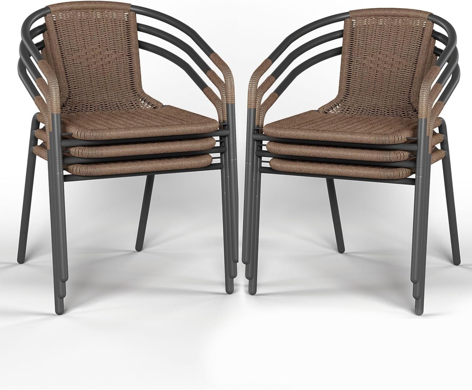 Amopatio Outdoor Dining Chairs Set of 6, Stackable Outdoor Patio Chairs, Rattan Patio Chairs Set of 6, for Porch, Deck, Yard, Garden, Poolside, Bistro, Restaurant, 6 Pack, Brown