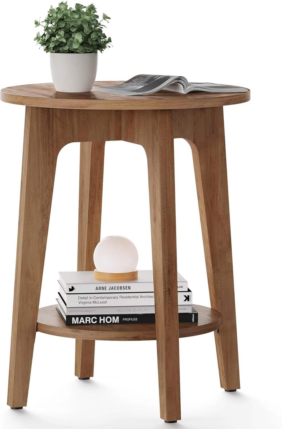 VASAGLE MAEZO Collection – Side Table, 2-Tier Small Round End Table, Nightstand with Tapered Legs, Curved Transitions, for Small Spaces, Living Room, Bedroom, Honey Brown ULET283T41
