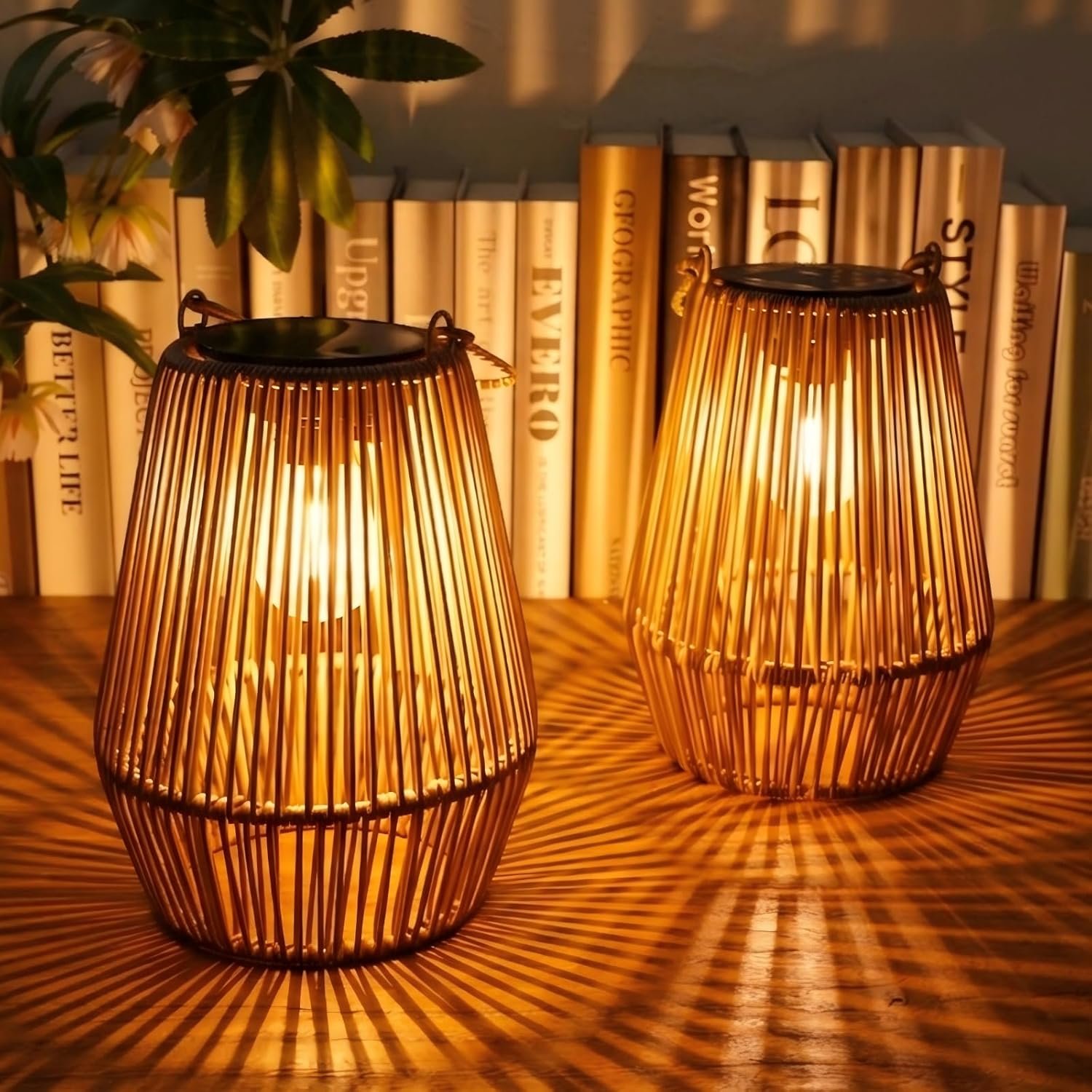 Solar Lanterns Outdoor Waterproof, KagoLing Solar Lanterns Outdoor Gifts for Women Mom Grandma Hanging Solar Lights Outdoor Handwoven Rattan Garden Decor for Outside, Patio, Yard, Porch, Lawn, 2 Pack