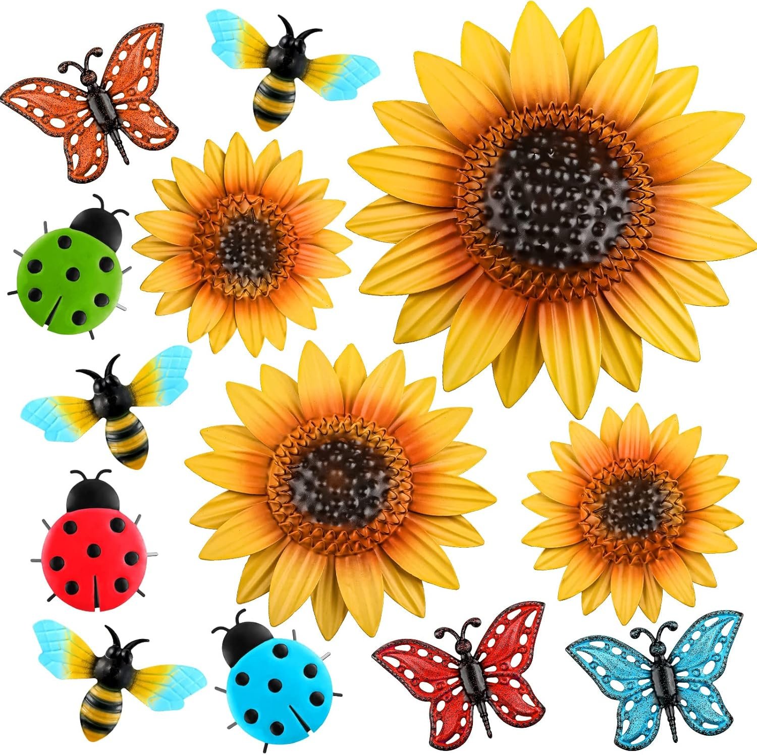 Sweetude 12 Pcs Metal Sunflower Wall Decor Colorful Metal Dragonfly Butterfly Outdoor Decor Garden Fence Patio Yard Flowers Wall Art Summer Flowers Hanging for Home VBS 2026(Novelty Style)