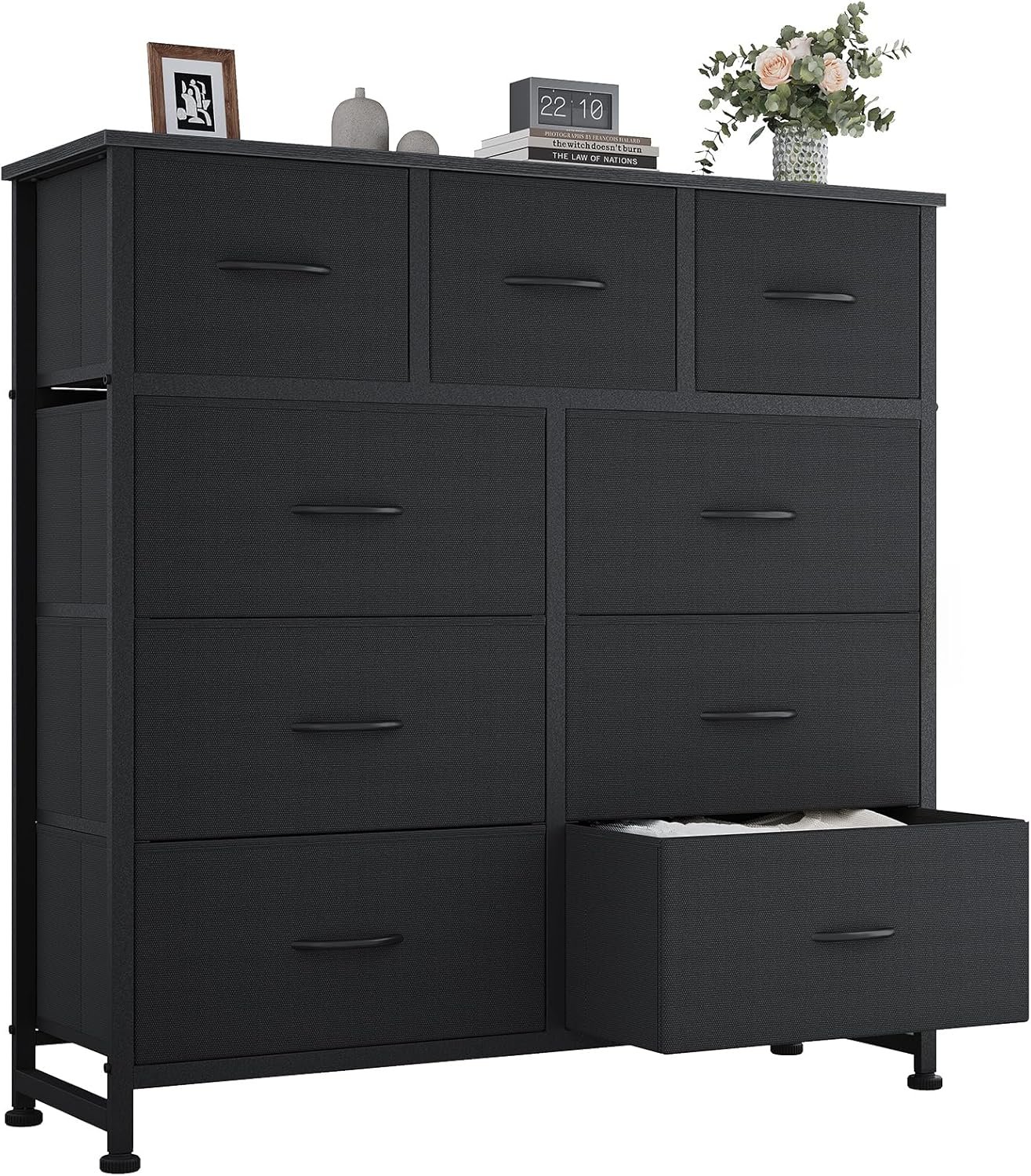 OLIXIS 9 Drawers Storage Organizers Units, Closet Organizers and Storage for Clothes, Fabric Storage Drawer for Living Room, Chest of Dresser in 39.4″ D x 11.8″ W x 39.9″ H, Black