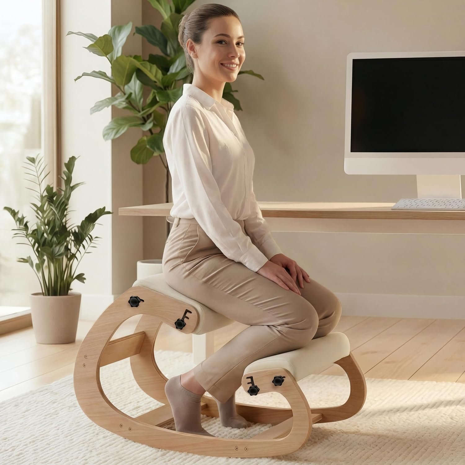 NYPOT Ergonomic Kneeling Chair with Adjustable Seats – Knee Chair for Posture Correction & Kneel Rocking Stool for Desk – Back Pain Relief for Home and Office, Supports 250 pounds – 5 Years Warranty