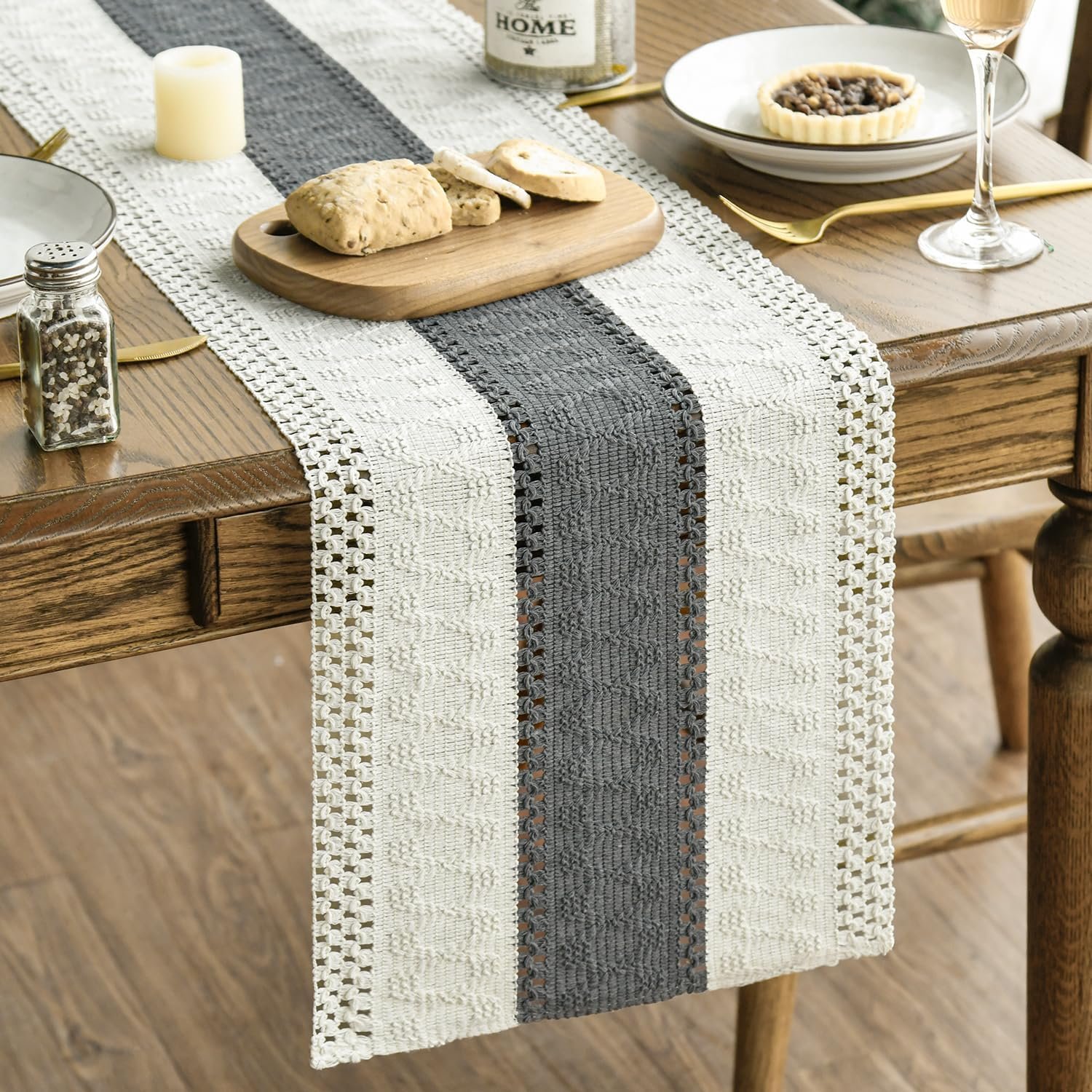 Artoid Mode Dark Grey Farmhouse Rustic Table Runner, Seasonal Holiday Hollow Kitchen Dining Table Decoration for Home Party Decor 12×72 Inch