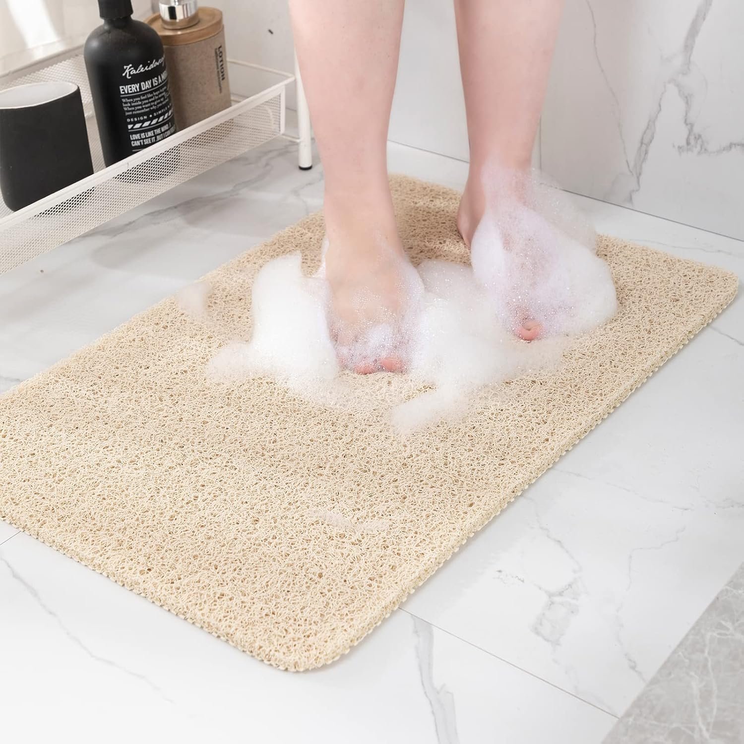 Hargiis Non Slip Bathtub Mat, Foot Scrubber Anti Slip Fast Drying Shower Mat for Tub, Floor,Bathroom, Home, Kitchen, Hotel, Beige, 24×16 Inches