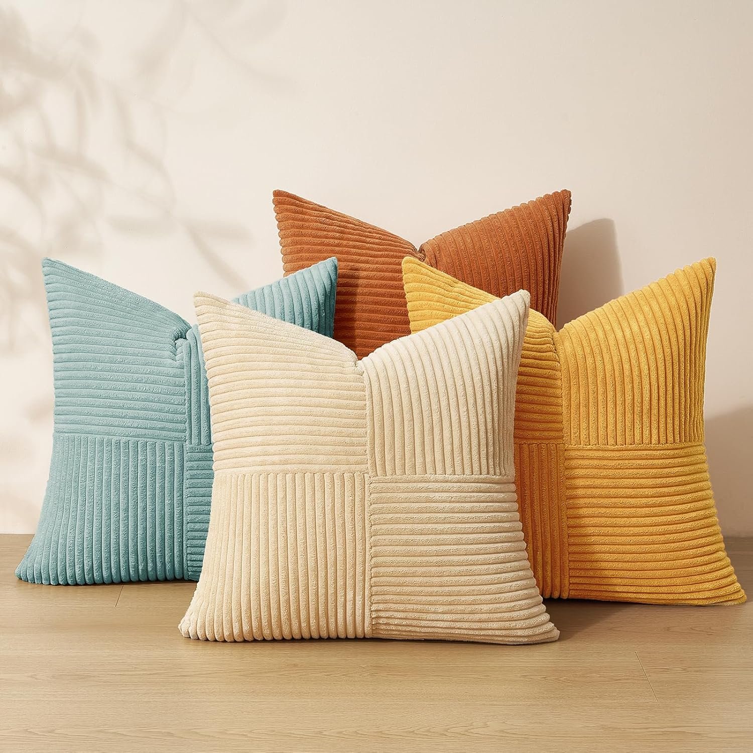 Topfinel Decorative Teal Orange Throw Pillow Covers Set of 4,Boho Pillow Covers Soft and Cozy Velvet Double-Sided Designs,Mix and Match for Couch Boho Farmhouse Fall Home Decor 18×18 Inch