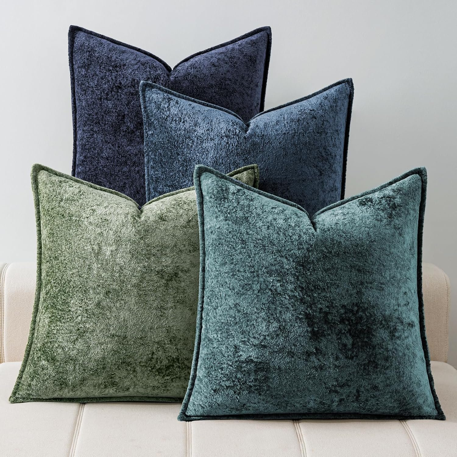 a moment Throw Pillow Covers 18X18 Inch 4 Packs,Soft Velvet Decorative Pillow Cases with 3D Ice Flower,Texture Modern Accent Cushion Covers for Sofa Couch Home Decor Peacock Noir