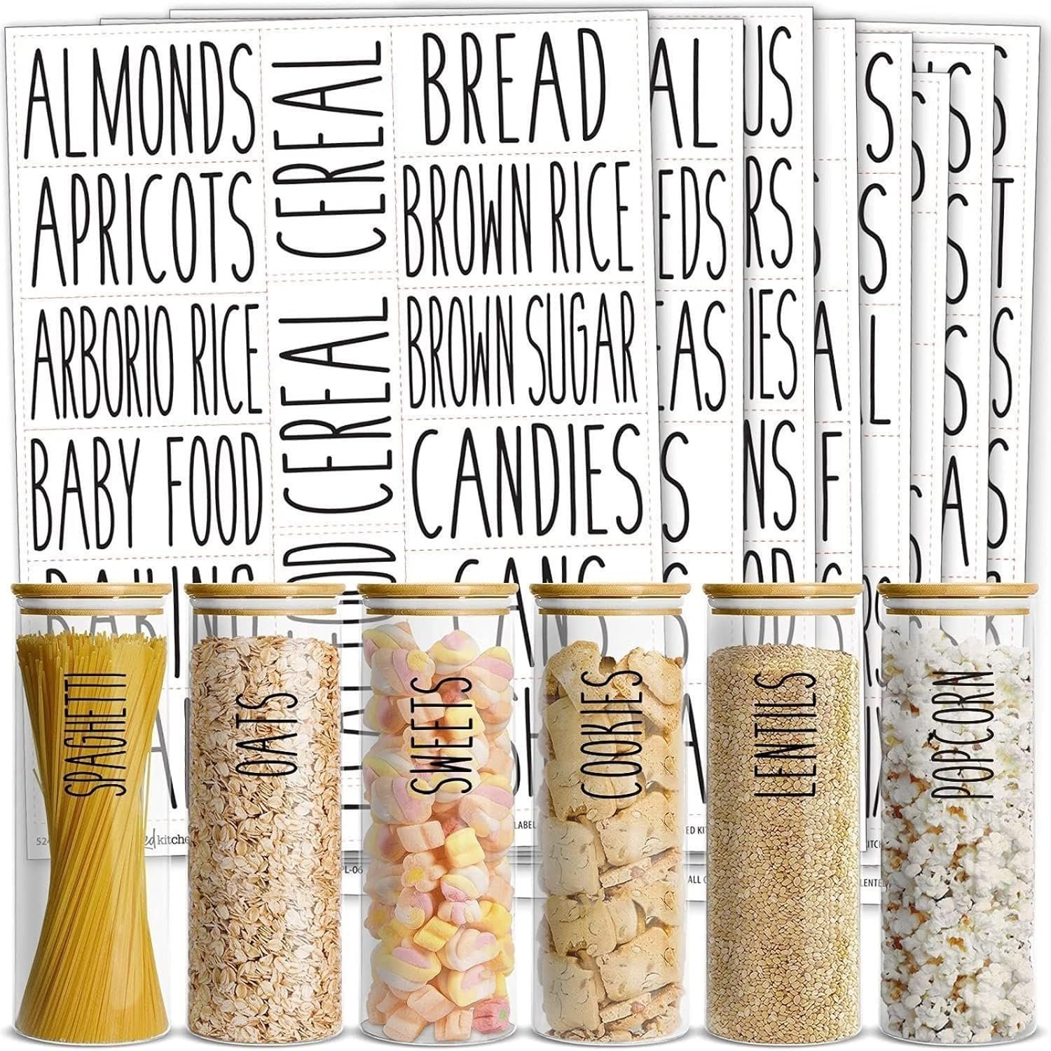 Talented Kitchen Kitchen Adhesive Labels – Waterproof Labels for Storage Bins – Pantry & Jar Stickers for Spices – Pack of 136, 2 x 3 in, Black Text on Clear Vinyl