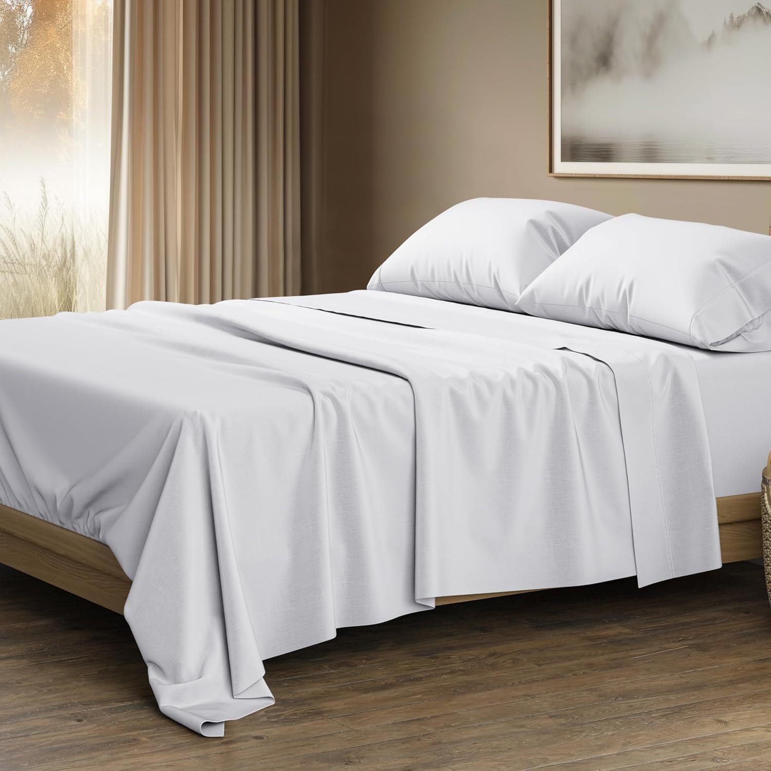 THREAD SPREAD 100% Egyptian Cotton King Size Sheets Set – Luxury 1500 Series Egyptian Cotton Sheets King Size (4 PC, White), Silky Soft, Sateen Weave, Cooling & Breathable, 17″ Deep Pocket Bed Set