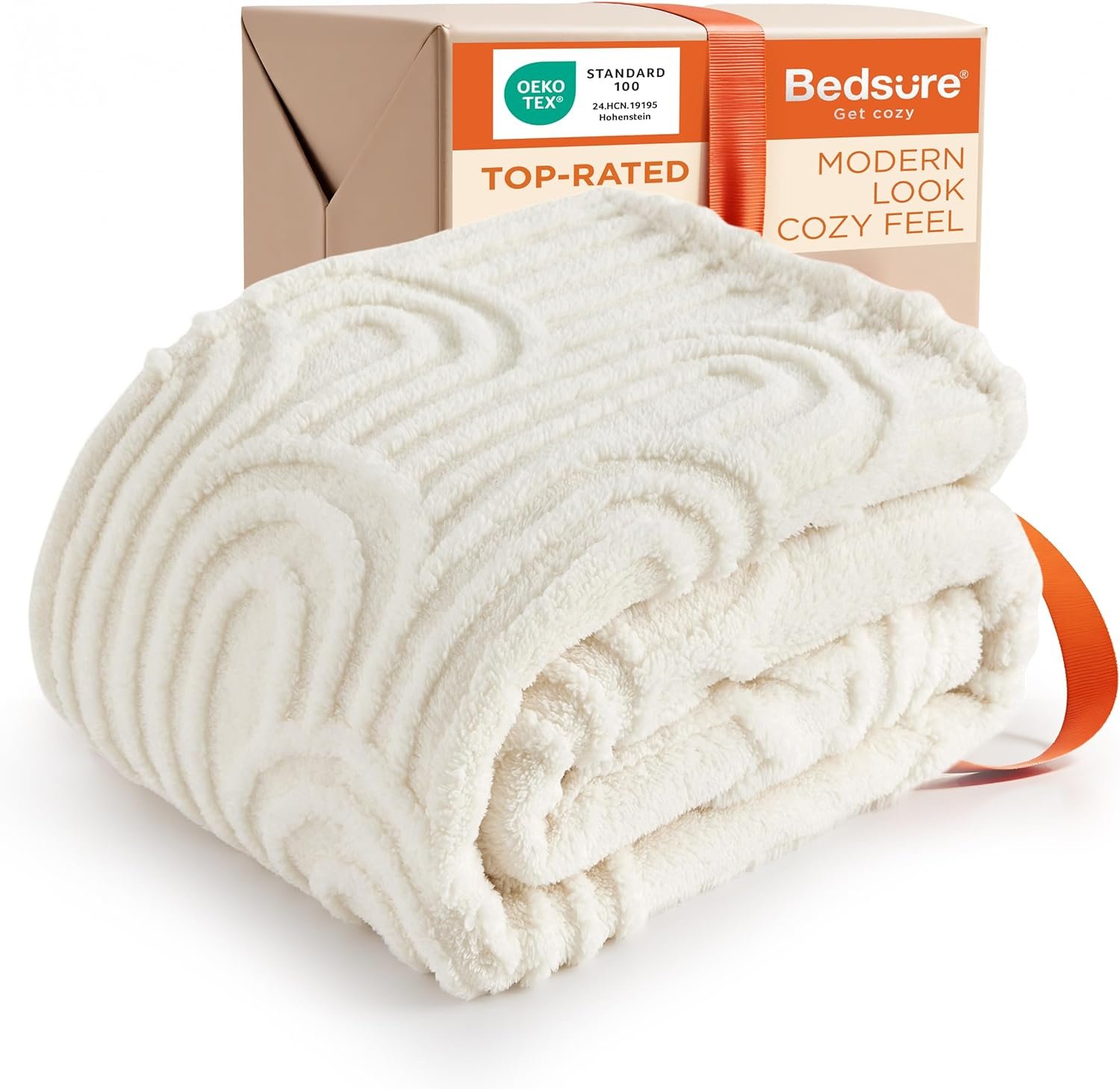 Bedsure GentleSoft Boho Throw Blanket for Couch – Cozy Soft Summer Blankets for Beds, Fuzzy Fleece Throw for Women, Boho Home Room Decor Aesthetic Modern Farmhouse Decor, Off White, 50×60 Inches
