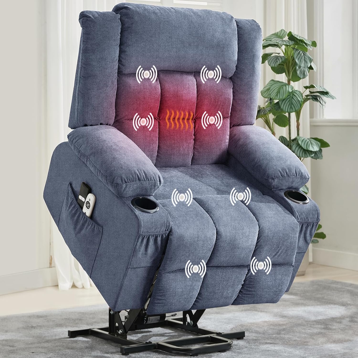Garvee Power Lift Recliner Chair with Massage and Heat for Elderly Adults Lazy Boy Single Sofa Seat with 3 Positions 2 Side Pockets Cup Holders USB Ports Remote Control