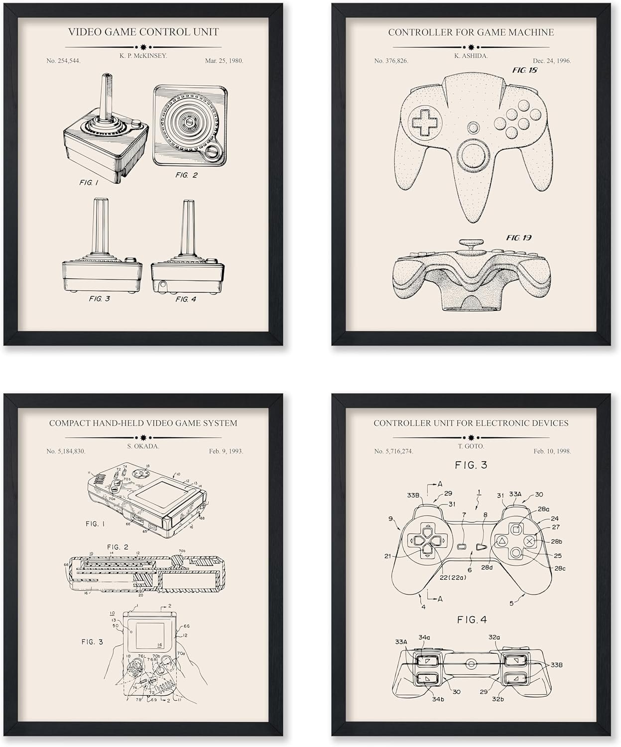 Poster Master 4-Piece Gaming Blueprint Poster – Video Game Patent Print – Joystick Art – Controller Illustration – Technical Design – Gameboy Design – Office or Kid’s Room Decor – 8×10 UNFRAMED