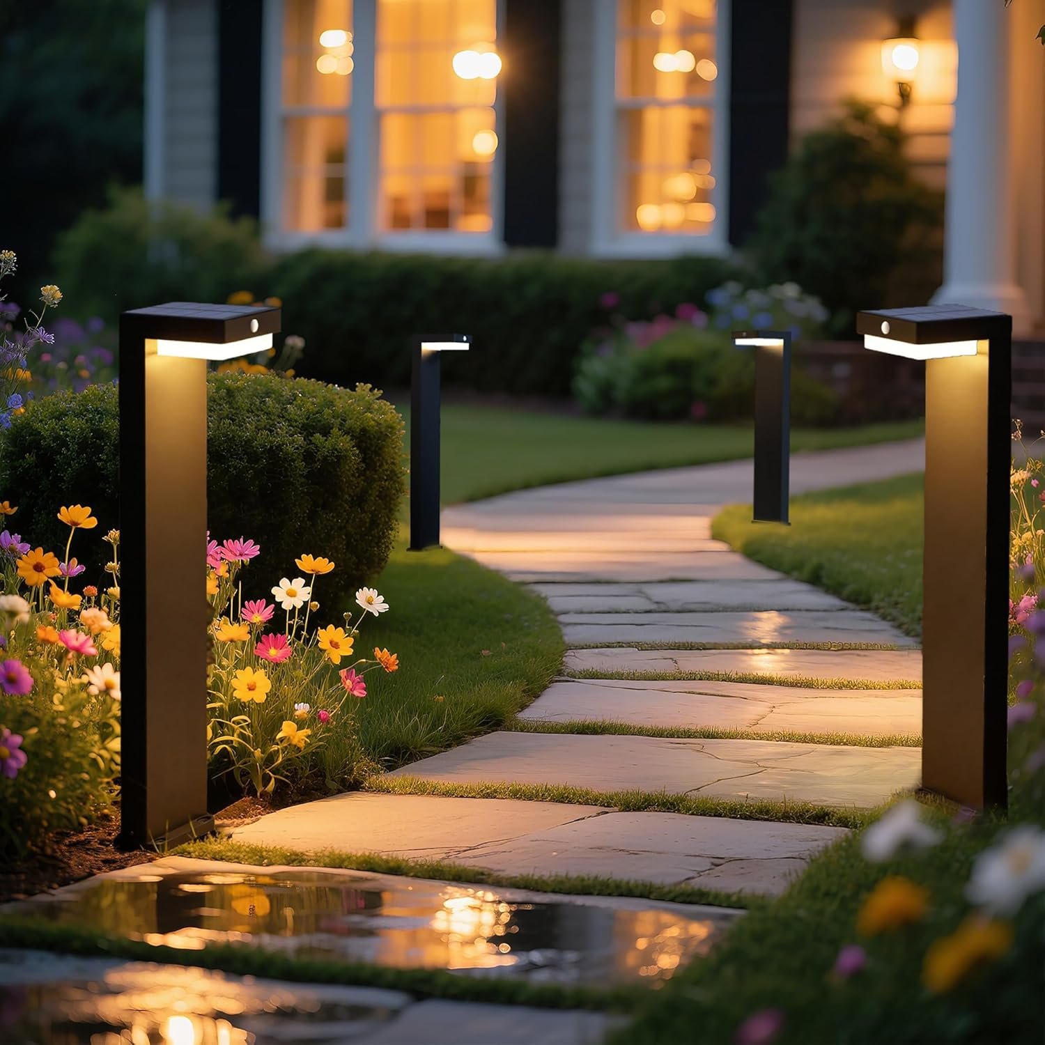 20.5″ Solar Pathway Lights – Walkway Solar Lights for Outside – PIR Sensor & Two Lighting Modes – Rechargeable Battery Lasts Up to 55 Hours – 3000K – IP44 Weather Resistant – 4 Pack