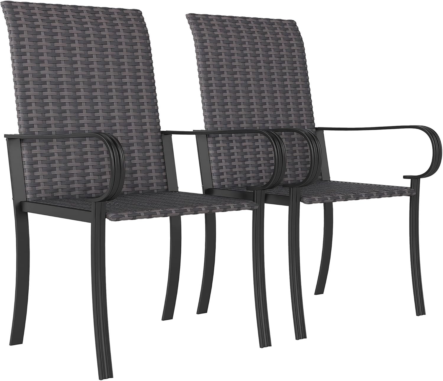 Outsunny Set of 2 Outdoor Wicker Dining Chairs, All-Weather Rattan Armchairs with Armrests, Steel Frame, High Back and Deep Seating, for Garden, Patio, Deck, Yard, Poolside, Brown