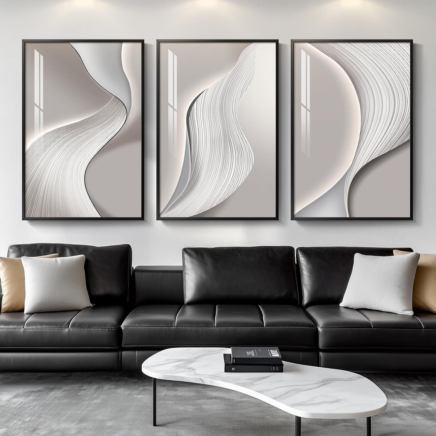 Large Framed Modern Abstract Wall Art for Living Room, Minimalist Bright Style Prints Wall Paintings Artwork for Walls, Silver Gray Contemporary Luxury Pictures for Hallway, Office Wall Decor 24×36 In