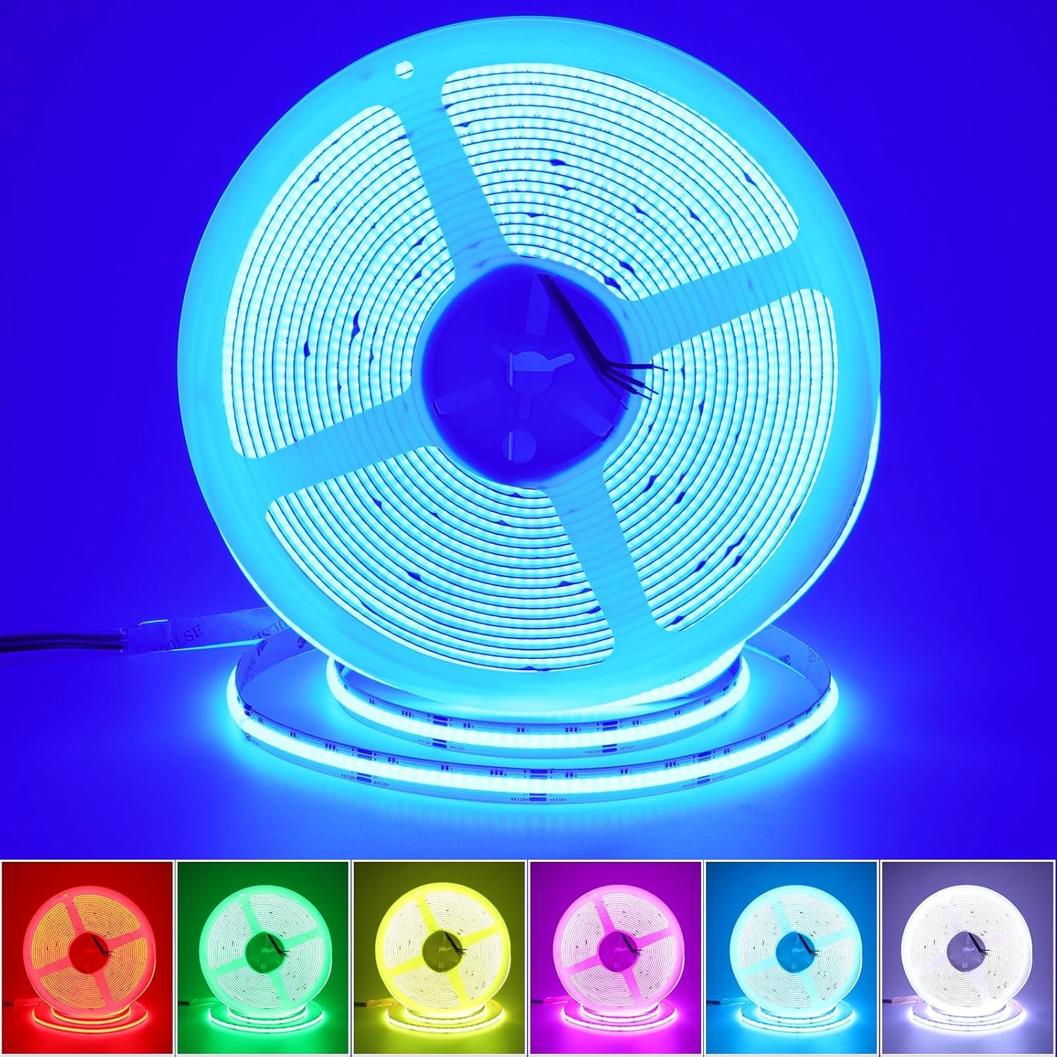 JOYLIT 32.8FT COB RGB LED Strip Lights 24V 8400LEDs High Density Dotless Super Bright IP20 Non Waterproof LED Tape 14W/M Dimmable Color Changing Light Strip for Home, Commercial (LED Strip Only)