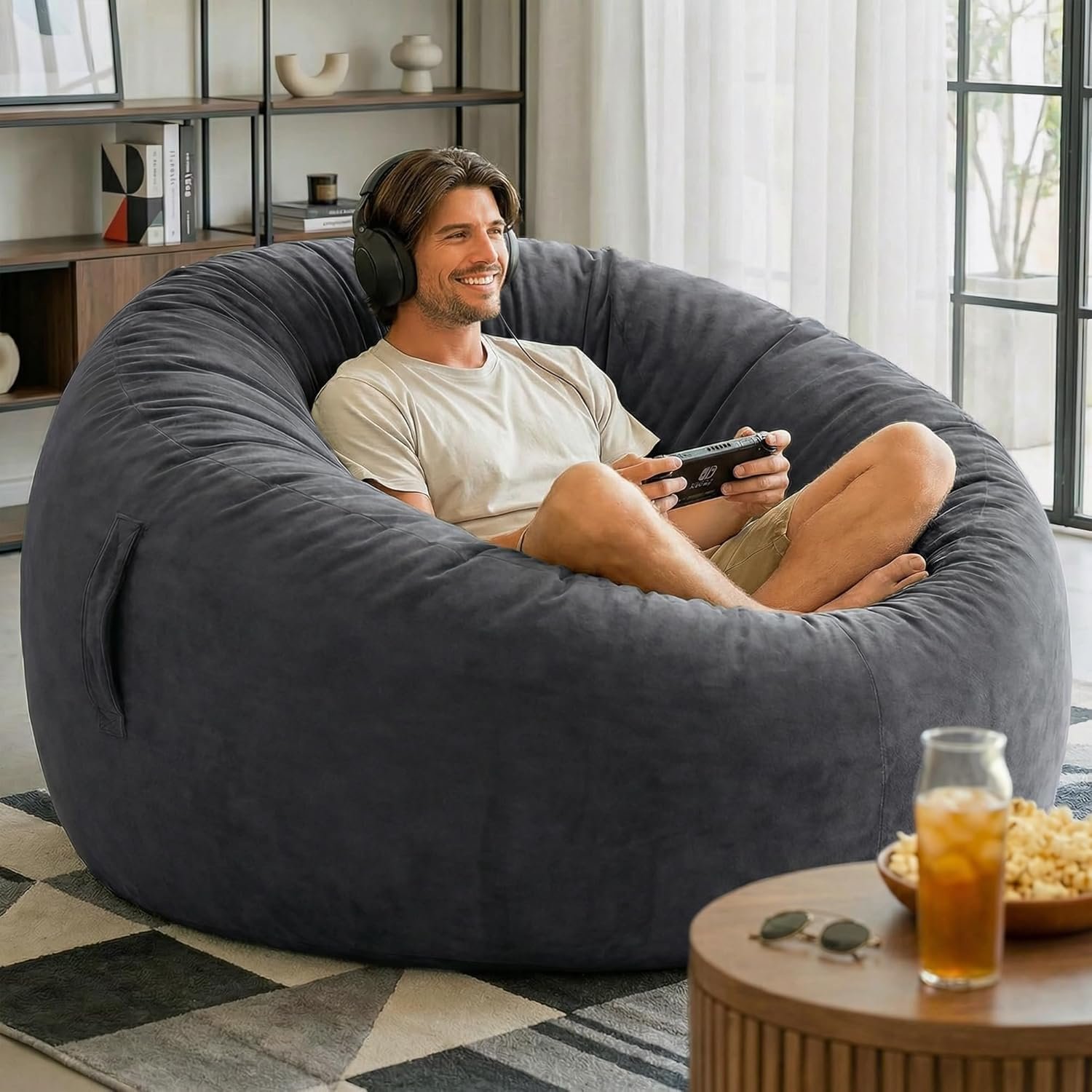 Codi Bean Bag Chair with Filler Included, 4 FT – Comfy Large Beanbag Chairs for Adults – Machine Washable and Soft Mink Bonded Cover – Charcoal Grey, 4ft