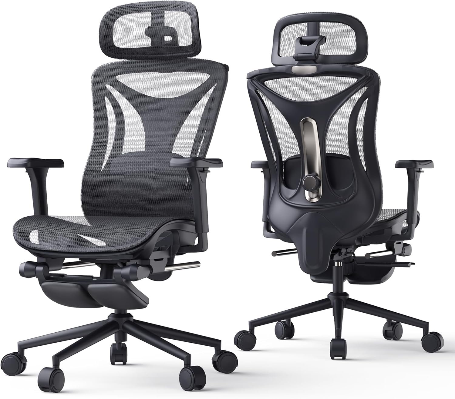 CYKOV Ergonomic Office Chair with Footrest – Adjustable Lumbar Support & Headrest, 90-160° Reclining Mesh Back Computer Chair – Home Office/Gaming, 350lbs Capacity (B-Black, Mesh)