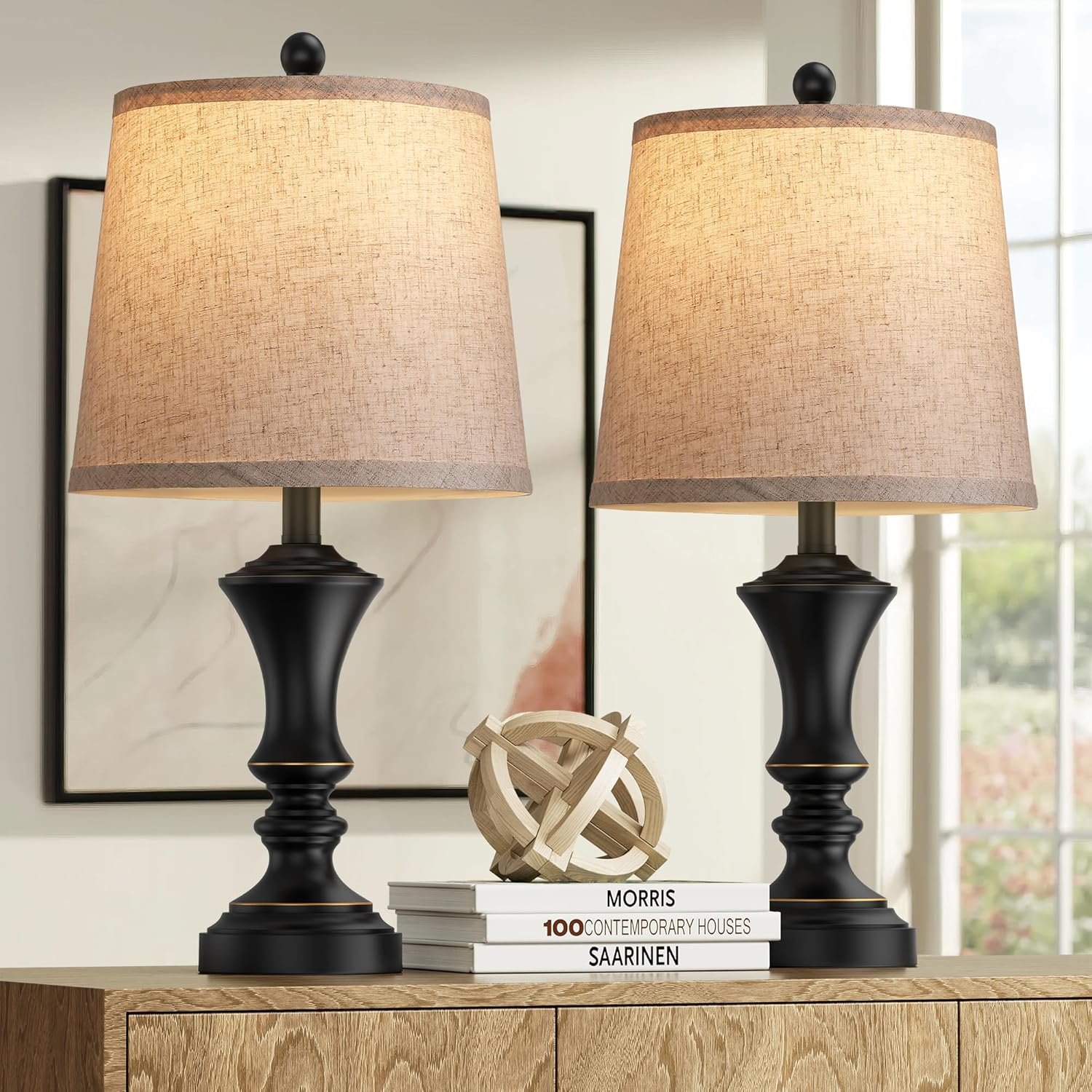 ROTTOGOON Retro Table Lamps Set of 2, Nightstand Lamp for Bedroom Vintage Rustic Table Lamps for Living Room Traditional Nightstand Bedside Lamps 22″ (Black) Bulb NOT Included