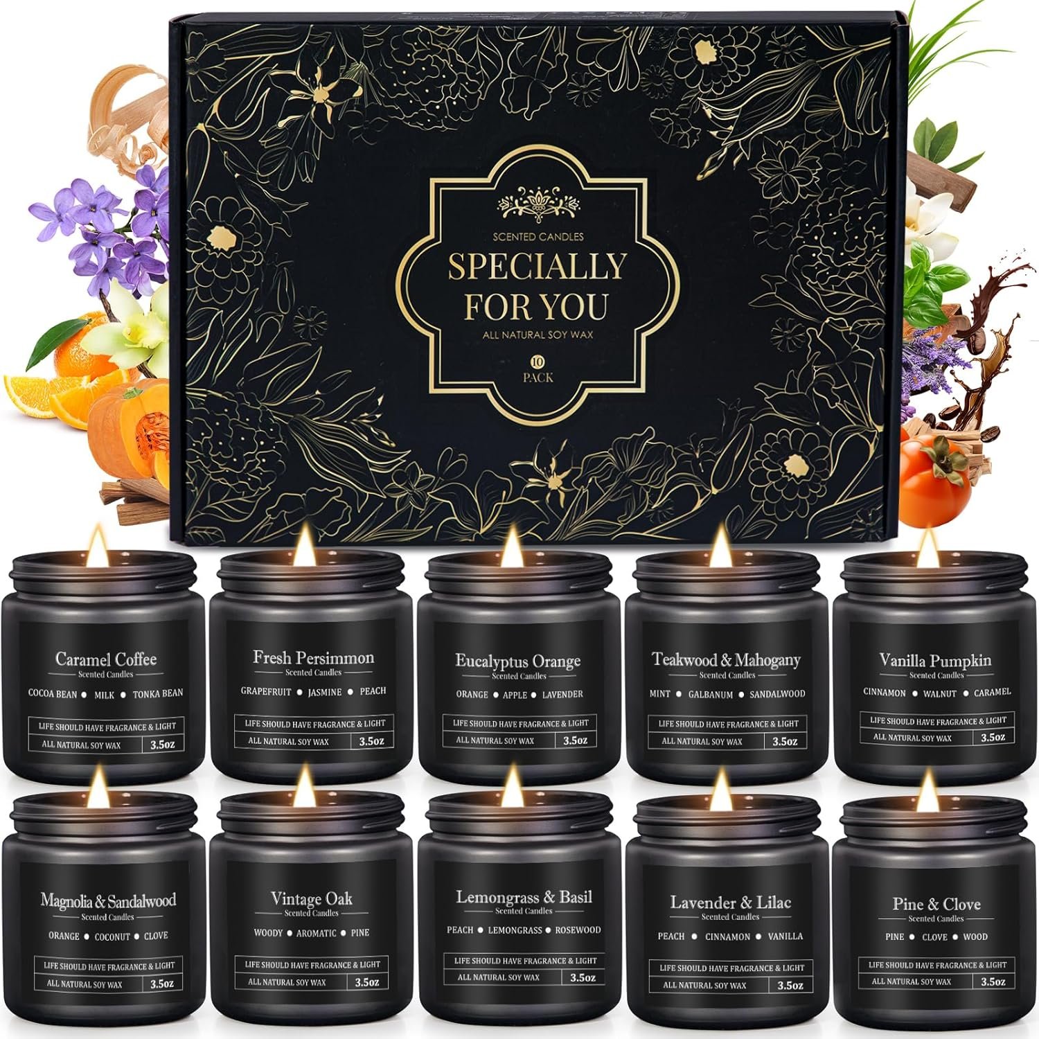 10 Pack Scented Candles for Men, Masculine Candle Gift Set with Woody & Fresh Scents, Soy Wax Aromatherapy Candles for Home, Gifts for Him, Boyfriend, Father’s Day