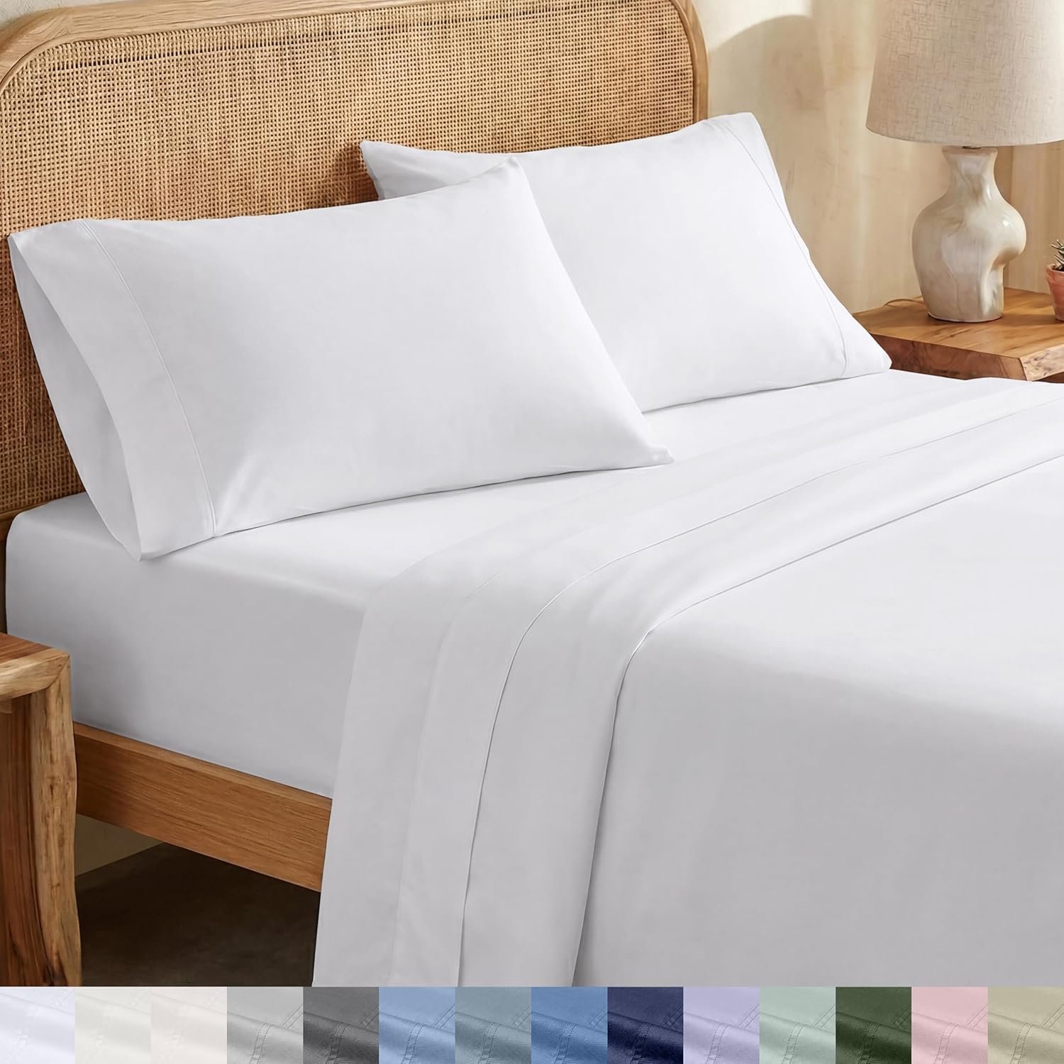 California Design Den King Size Sheets Set – Soft 100% Organic Cotton, Crisp Percale Sheets with Deep Pockets, Breathable and Durable Bedding Set – White