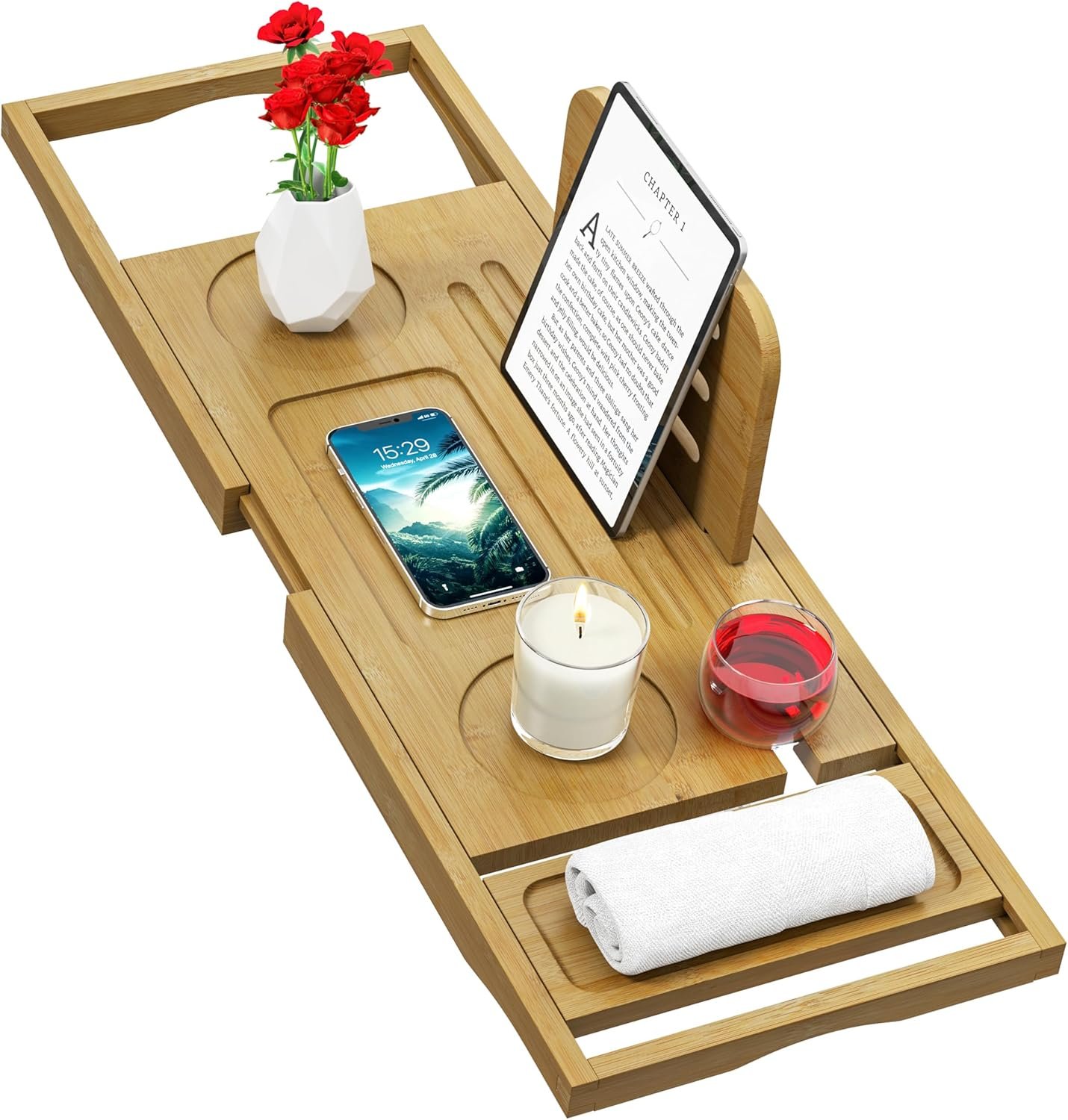Banlilu Bathtub Tray – Bath Tray Expandable – Bath Tub Tray Table for Bathtub, Ajustable Size, Fits Most Tubs