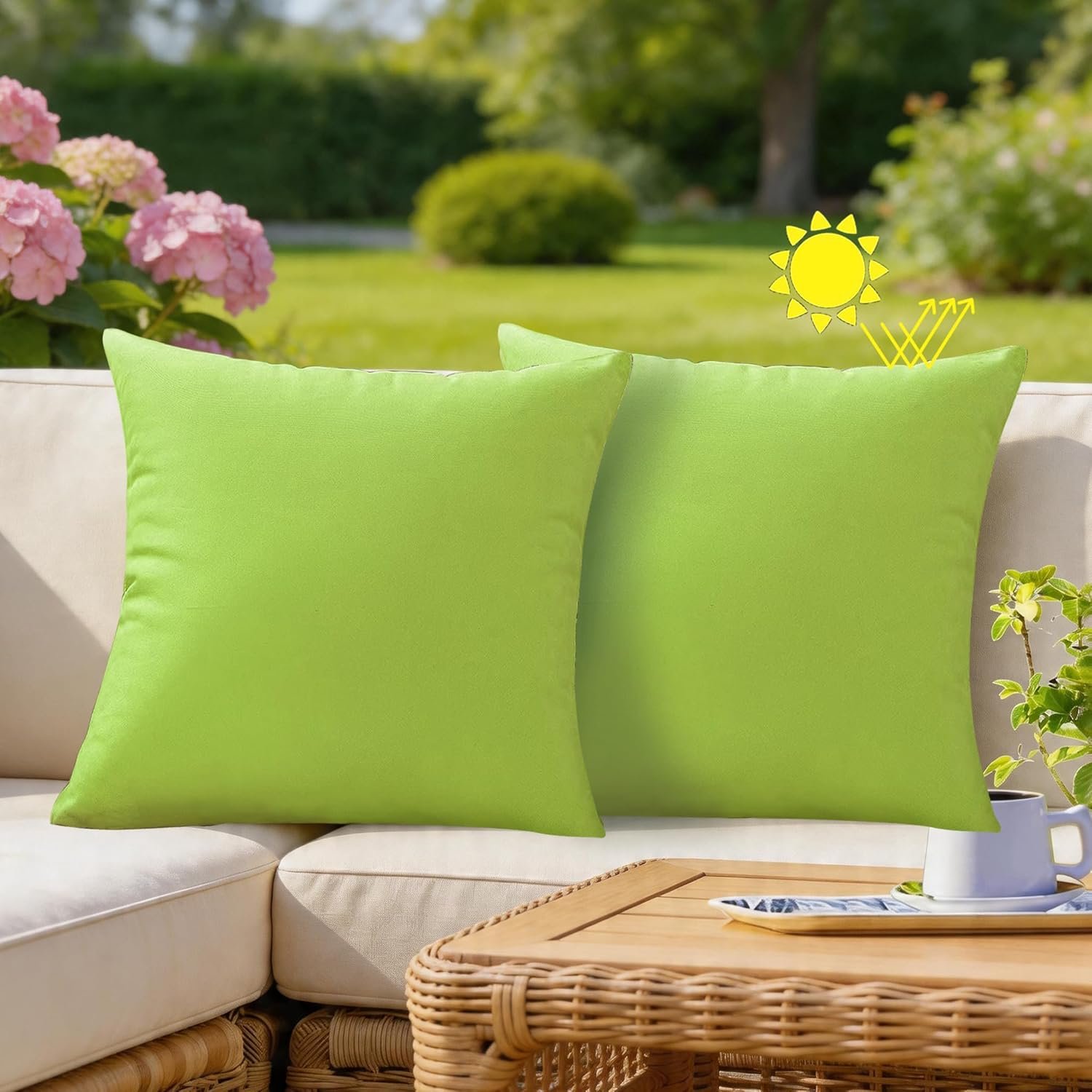VAKADO Outdoor Waterproof Throw Pillow Covers 18X18 Set of 2 Decorative Green Patio Furniture Summer Cushion Cases Outside Decor for Couch Garden Bench Porch