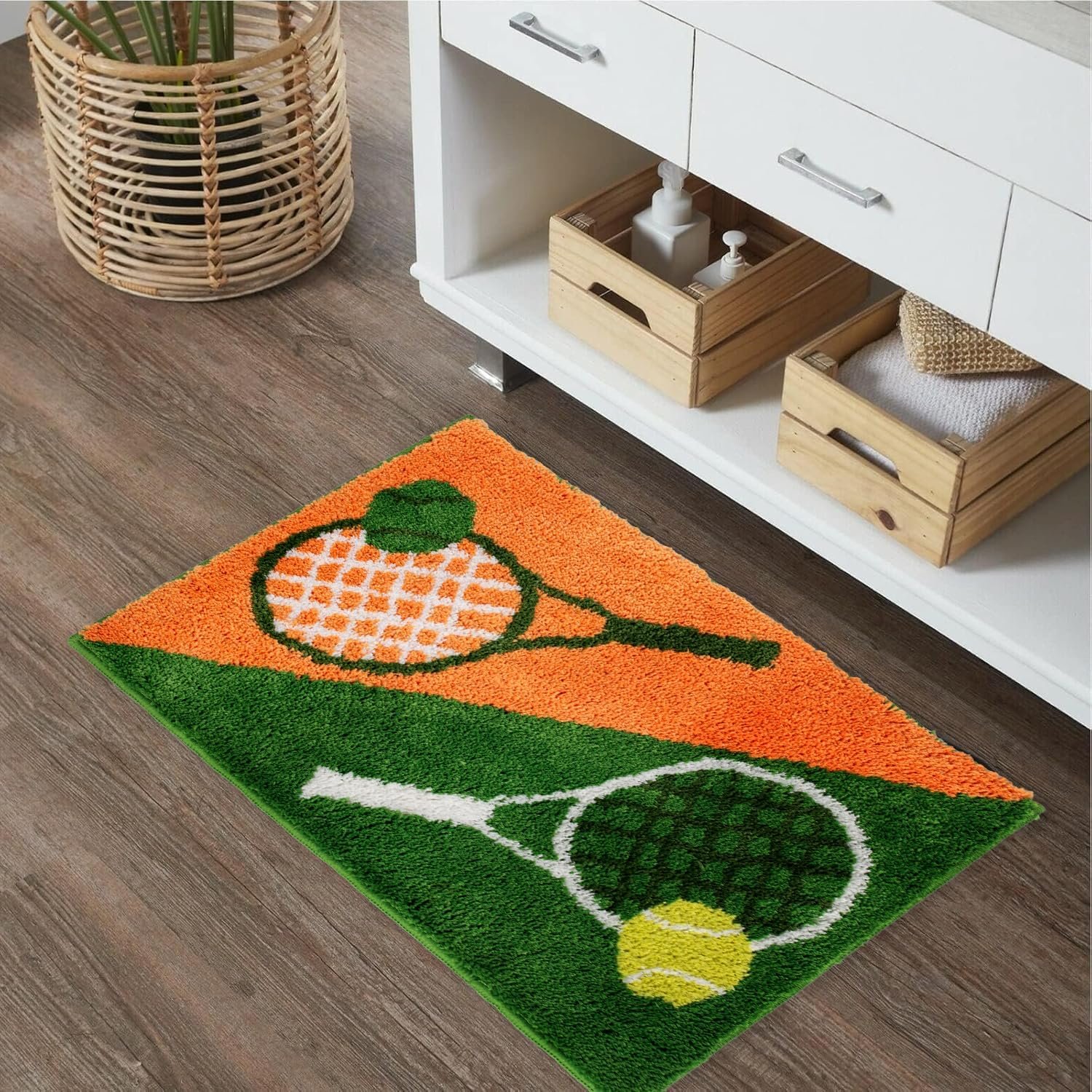Cute Bath Rug, Funny Tennis Gifts for Women & Men -Funny Ball Rug Green Bathroom Mat-20″ x 30″, Fluffy Absorbent Microfiber Non Slip Washable, Aesthetic Rugs for Bathroom Decor Burnt
