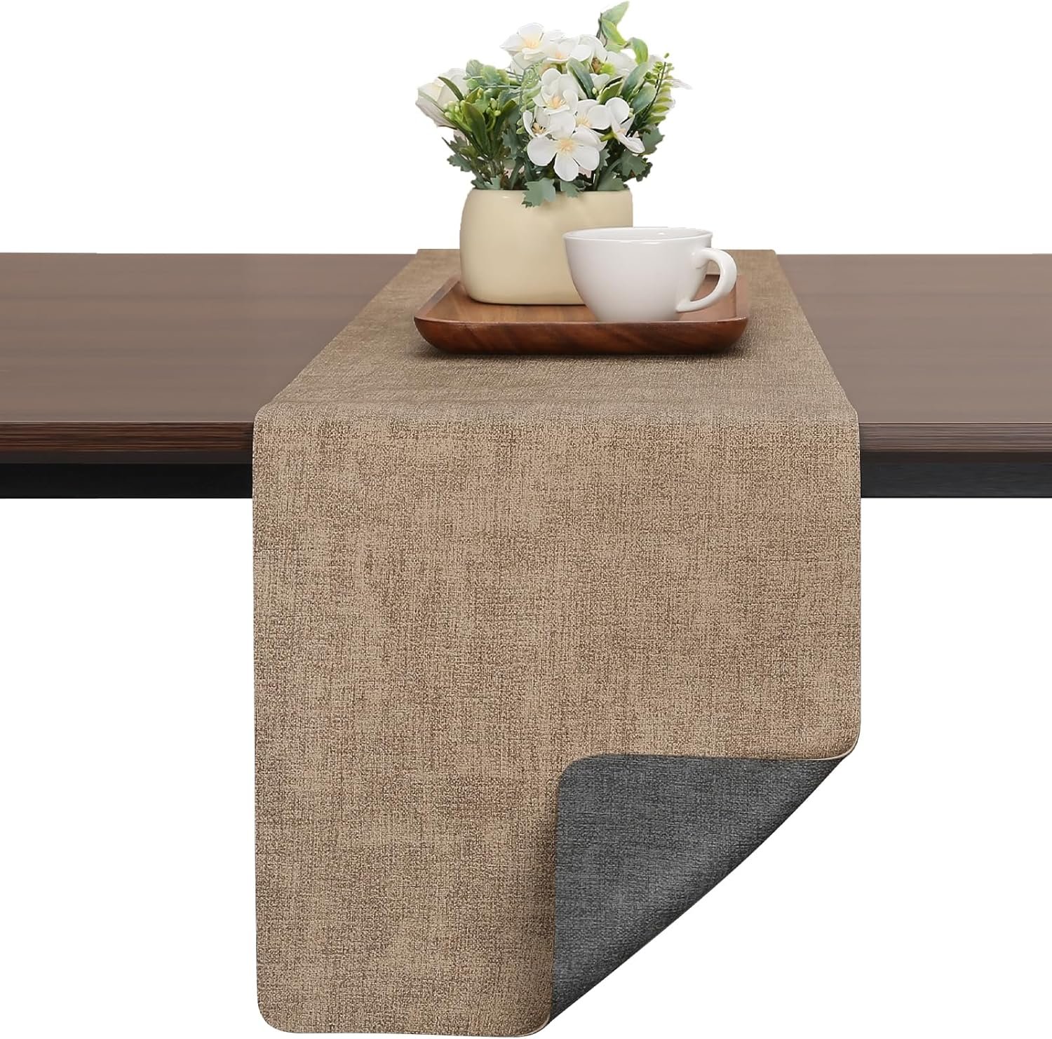 Table Runners 72 Inches Long, Dual-Sided Faux Leather Farmhouse Table Runner Waterproof Heatproof Non-Slip for Living Room Party Home Decor Holiday Decorations(Gray Beige, 12 x 72 Inch)