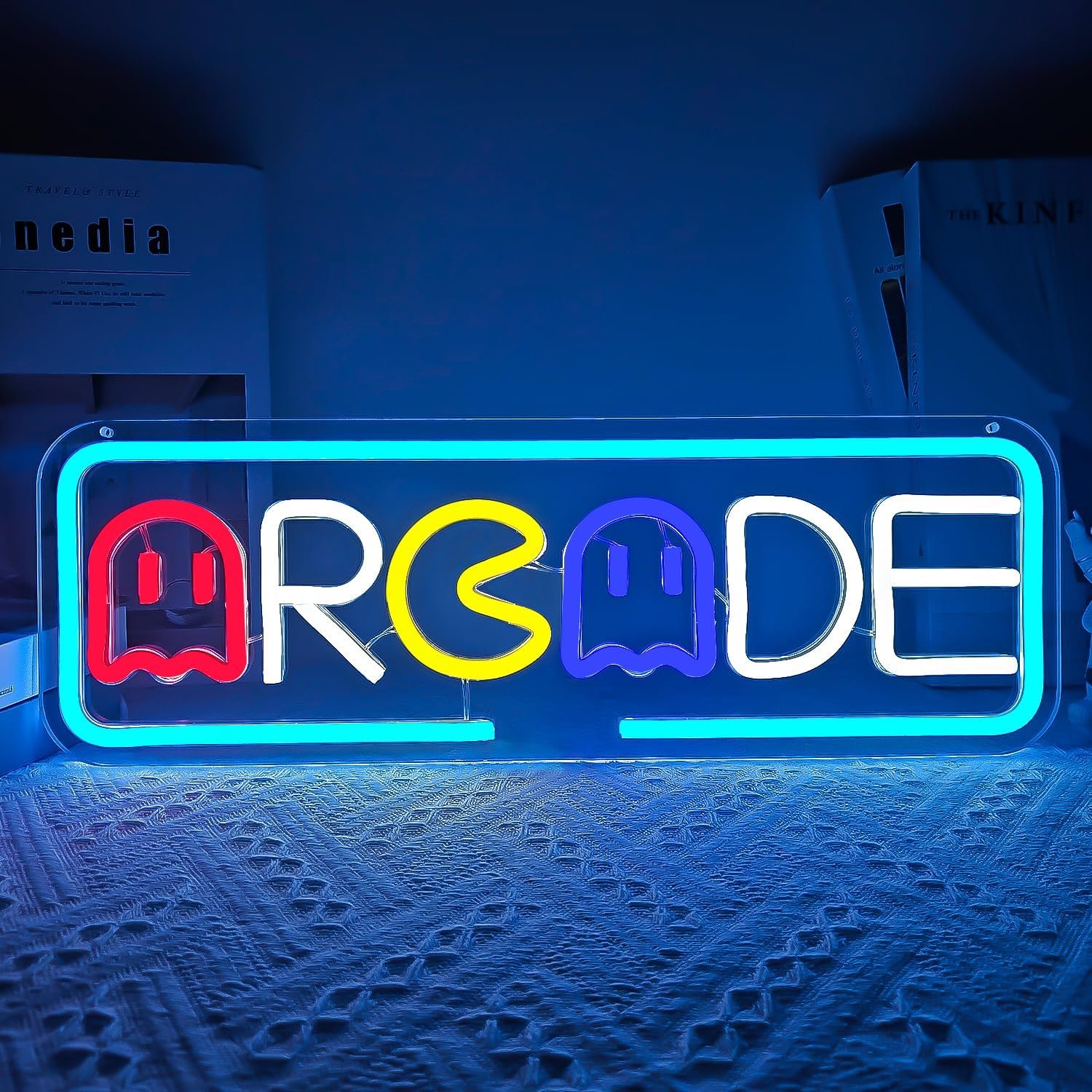 Arcade Neon Sign Gaming Neon Signs for Wall Decor Ghost Game Neon Lights LED Light Up Signs for Gaming Room Man Cave Bedroom Kids Room Neon Wall Light Gift for Arcade Gamer Teens