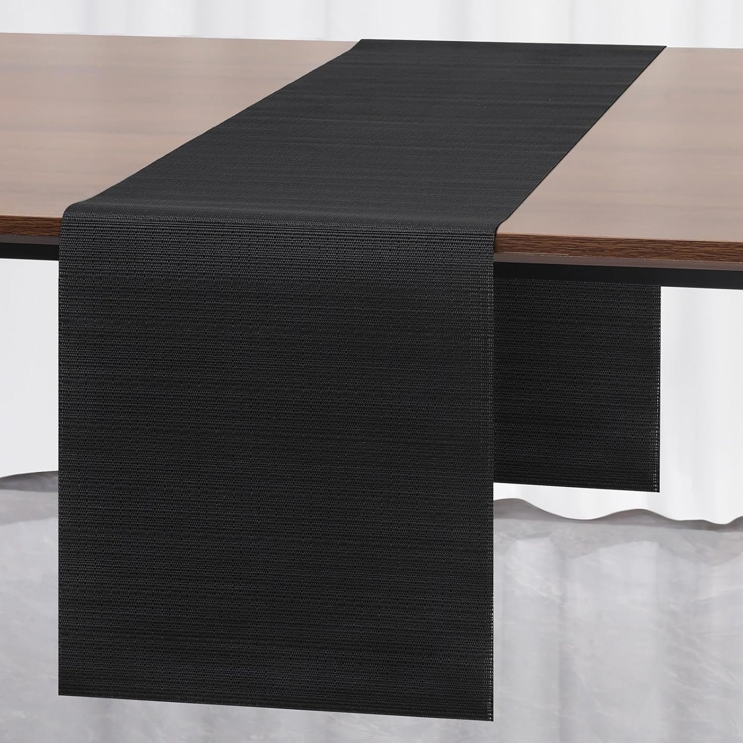 Myir JUN Table Runner, Vinyl Table Runner Indoor 72 Inch Long Arbitrarily Cropped Runner for Table Heatproof for Home Party (Black, 12 x 72 inch)