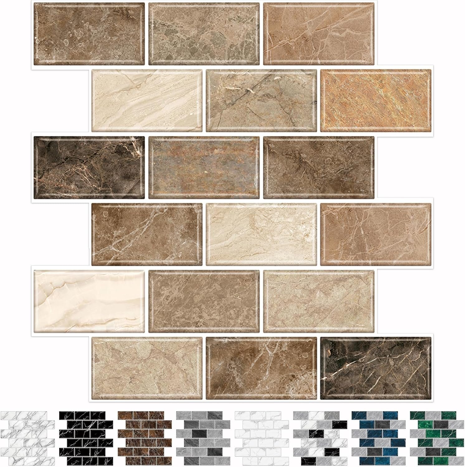 URCOLOR 10-Sheet Stick on Backsplash for Kitchen,12″x12″ Peel and Stick Self Adhesive Wall Tiles Back Splashes for Bathroom Brown Marble Look
