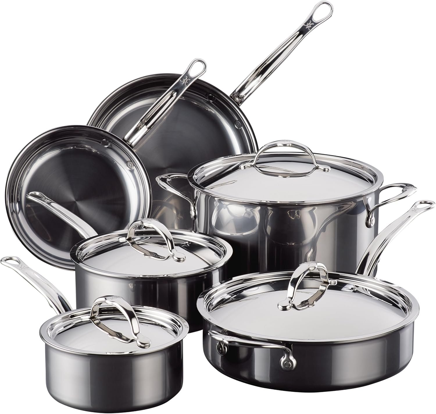 Hestan NanoBond Molecular Titanium Stainless Steel 10-Piece Cookware Set – PFAS-Free – Induction Compatible, Dishwasher Safe, Oven & Grill Safe to 1050F, Handcrafted in Italy