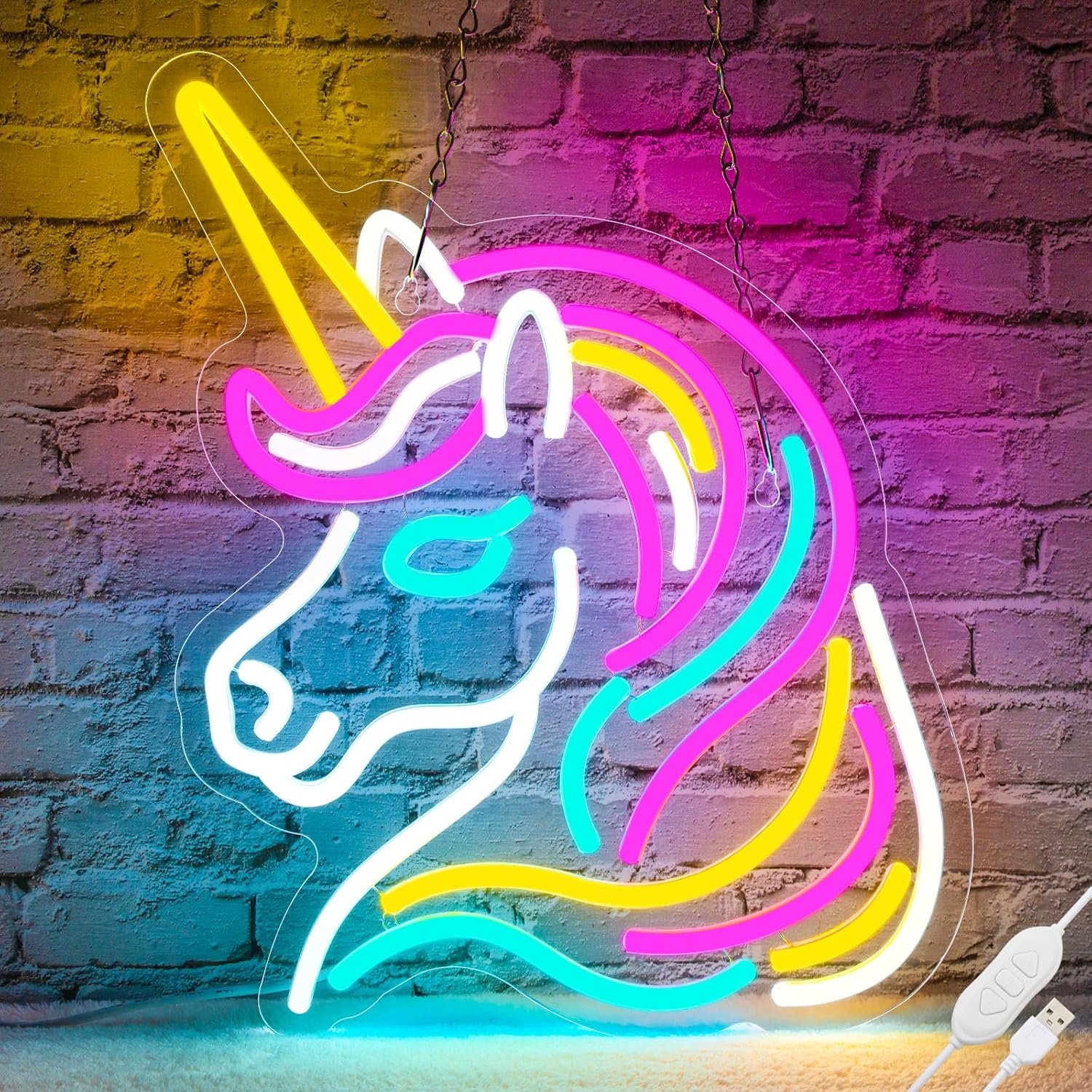 Basaneon Unicorn Neon Sign for Wall Decor, Dimmable Colorful Unicorn Neon Lights for Girls Room, USB Powered Unicorn Led Signs for Bedroom Kids Room, Perfect Gifts Unicorn Lights for Girls(13″*12.6″)