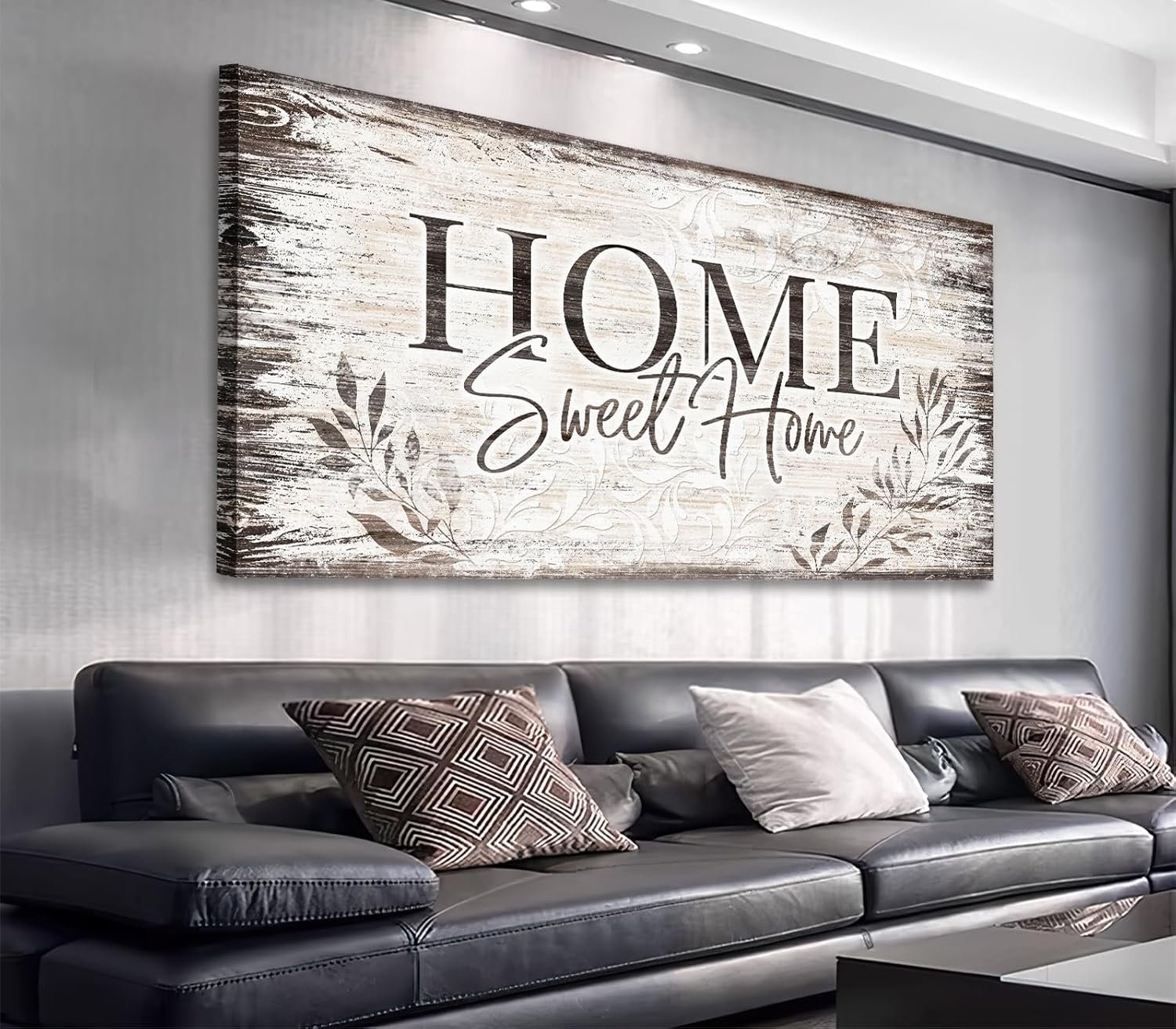 arteWOODS Home Sweet Home Wall Art Sign Large Dark Brown Farmhouse Wall Sign for Living Room Decoration Wooden Board Design Canvas Prints Modern Rustic Artwork Leaf Pictures Wall Decor 20″ x 40″