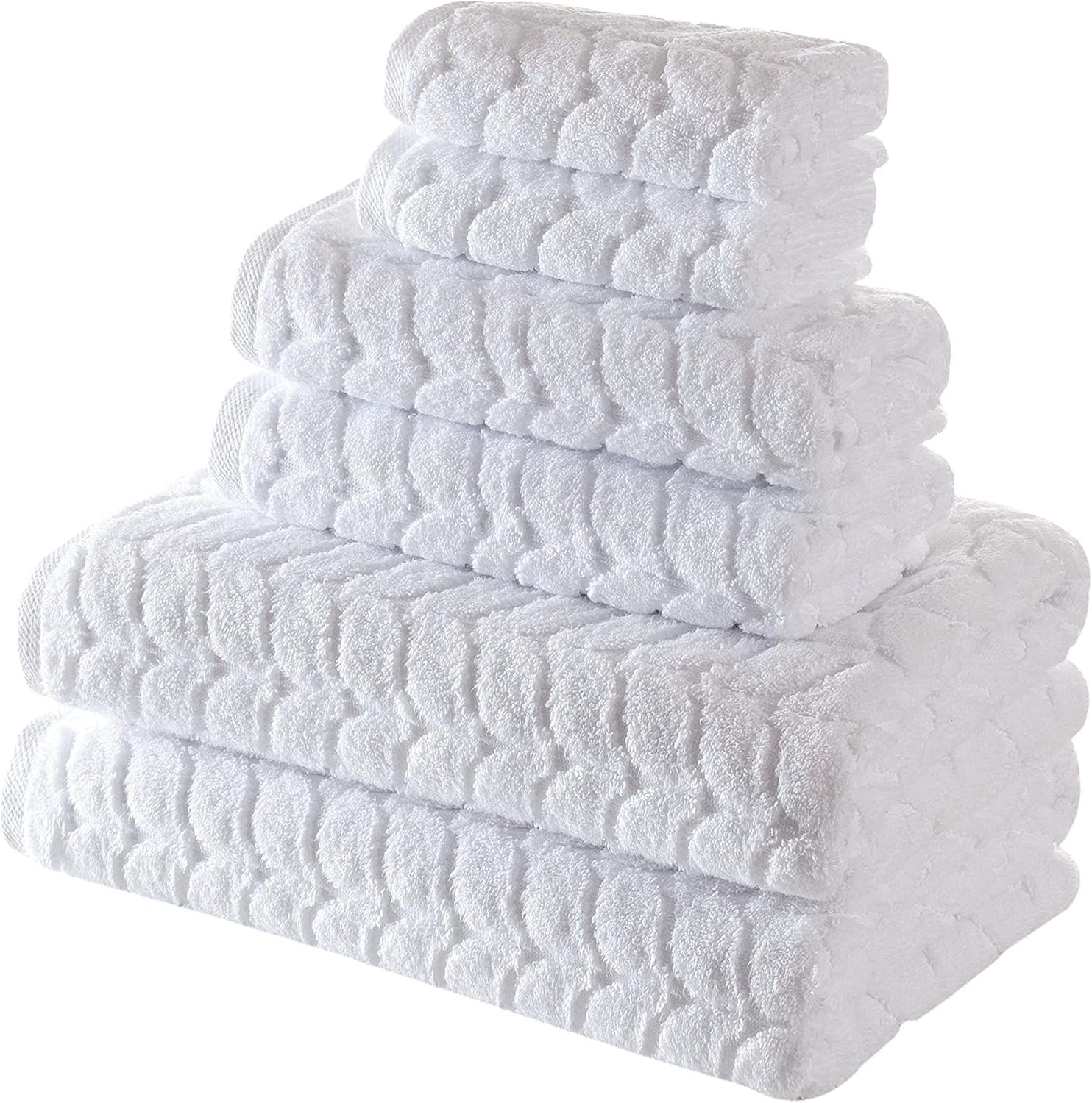 BAGNO MILANO Certified Organic Turkish Cotton Bath Towels, Luxury Jacquard Absorbent, Ultra Soft-Plush Organic Towel Set (White, Towel Set of 6)