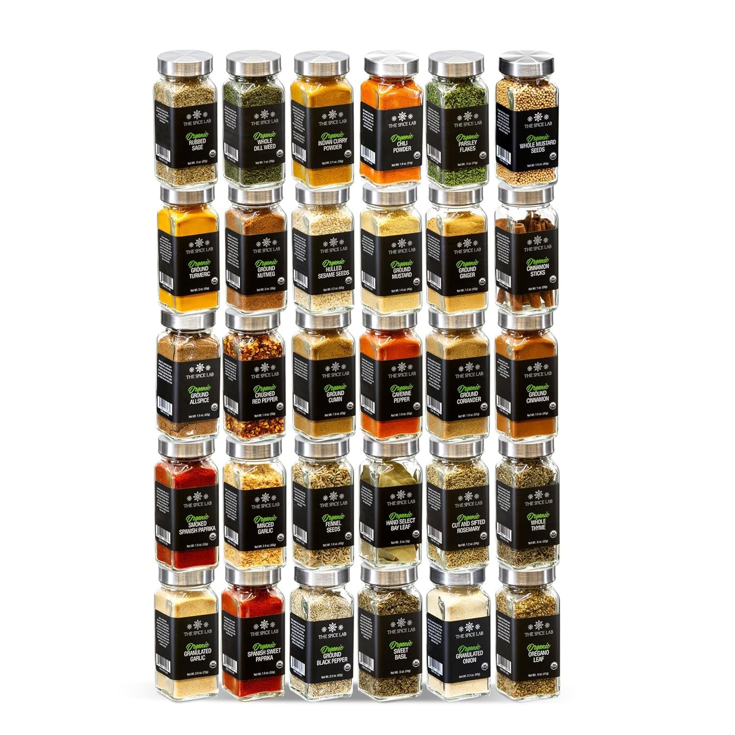 The Spice Lab Complete Organic Spices and Seasonings Set – 30 Jar Spice Kit Variety Pack – Complete Starter Spice Set Great BBQ, Grilling and Spice Gift Sets – Ultimate Culinary Cooking Spices Set