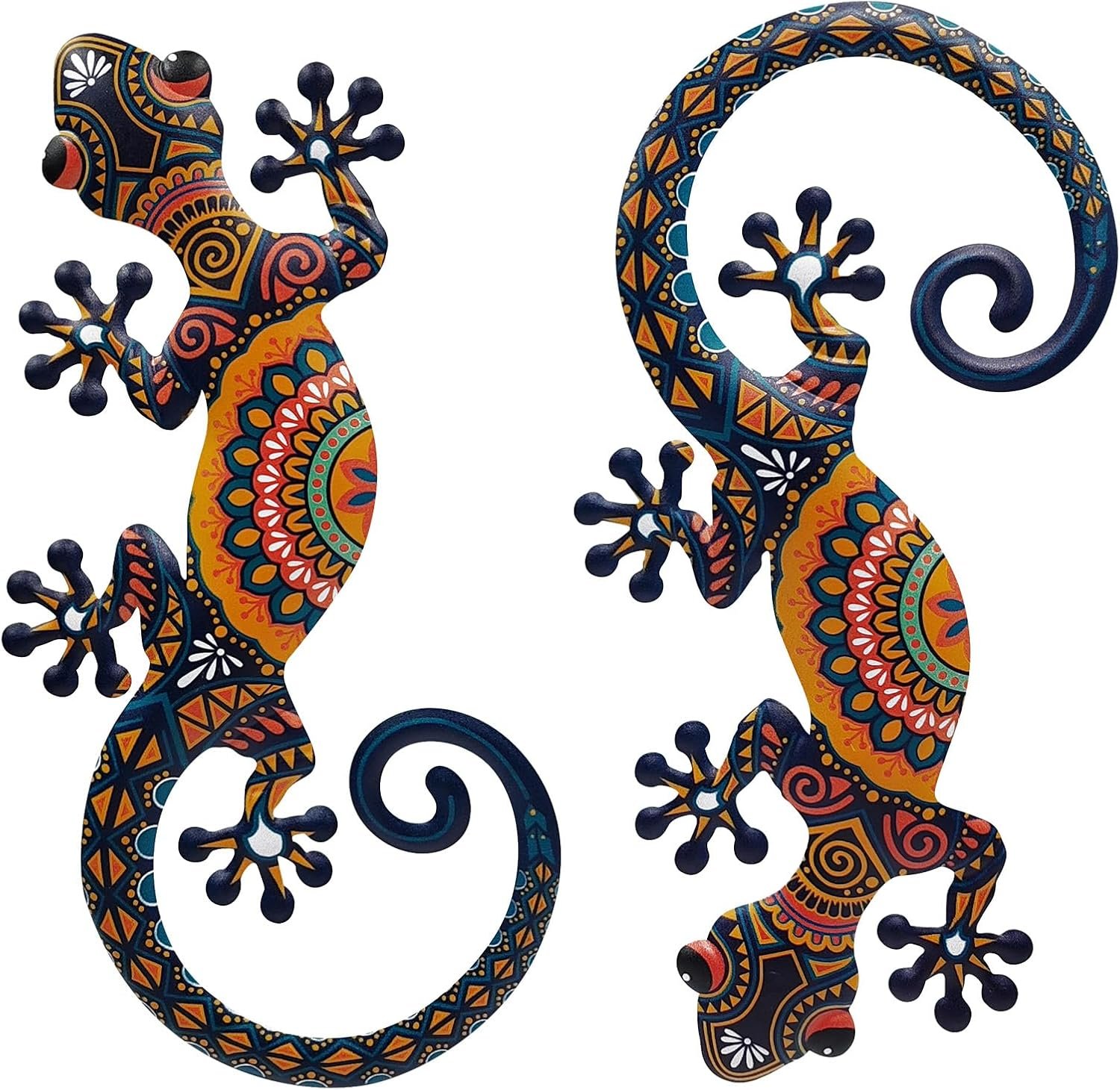 LIFFY Metal Lizard Gecko Wall Art – 2 Pack 15 Inch Metal Wall Decor, Lizard Outdoor Hanging Glass Sculpture Decoration for Yard Garden Art, Patio Fence Home, Unique Gift Ideas