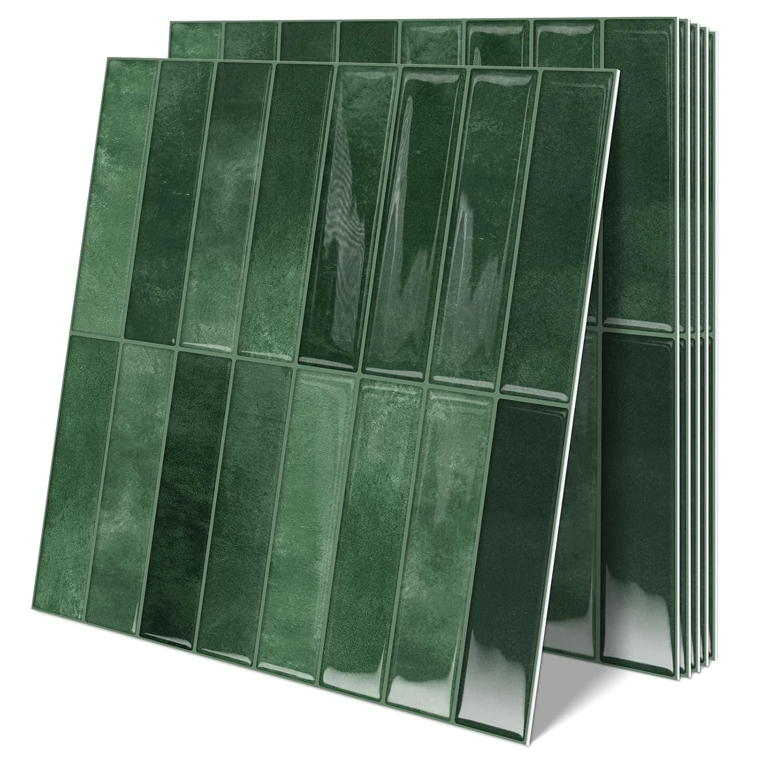 10 Sheets Upgraded Thicker Design Subway Tile Peel and Stick Backsplash,12”×12”Self Adhesive Wall Tiles Stick on Back Splash for Kitchen,Bathroom,Camper(Forest Green)
