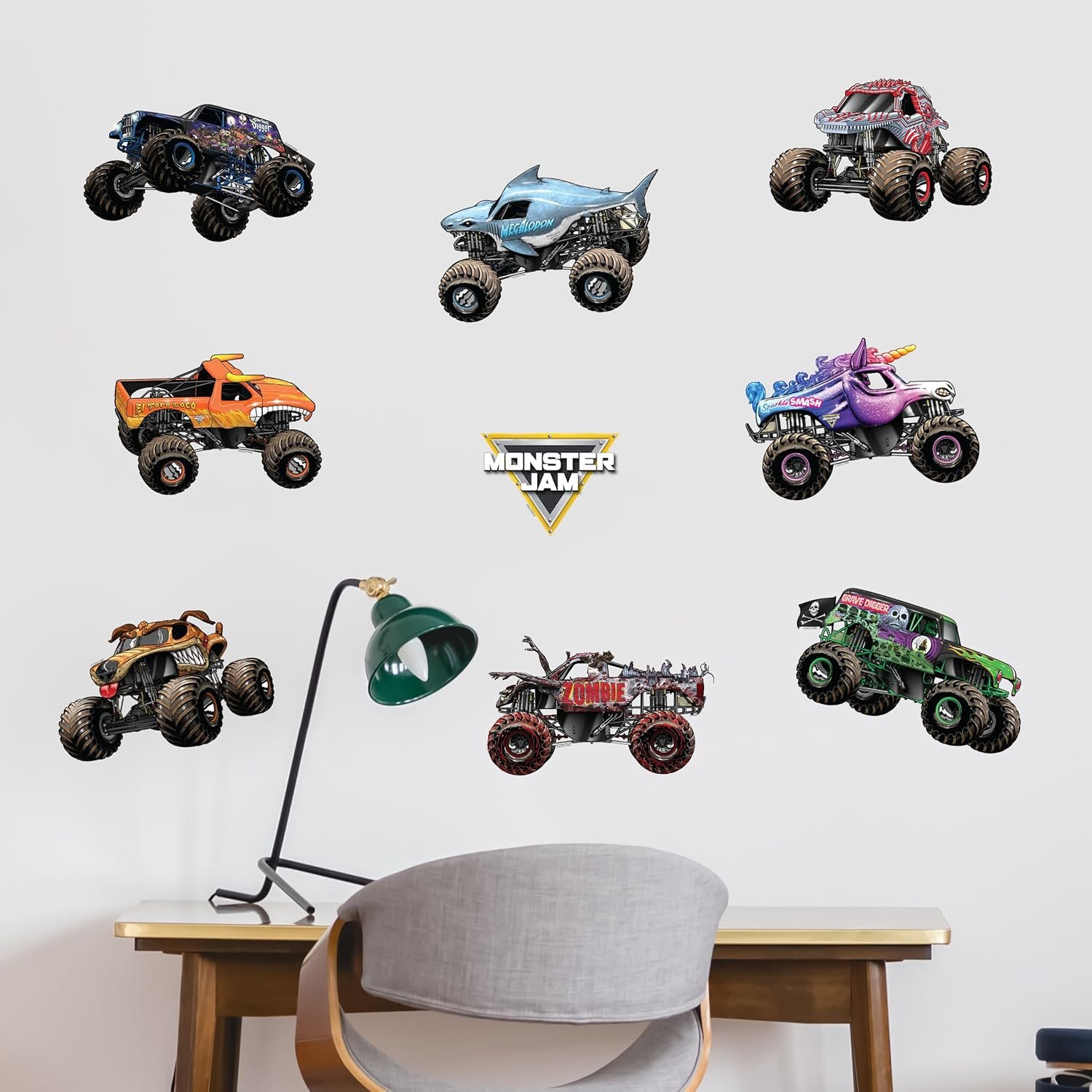 Monster Jam Trucks Wall Decals Pack – Grave Digger Son-Uva Digger El Toro Loco Megalodon Zombie ThunderROARus Sparkle Smash Monster Mutt Vinyl Stickers Bedroom Decorations Peel and Stick Room Decor