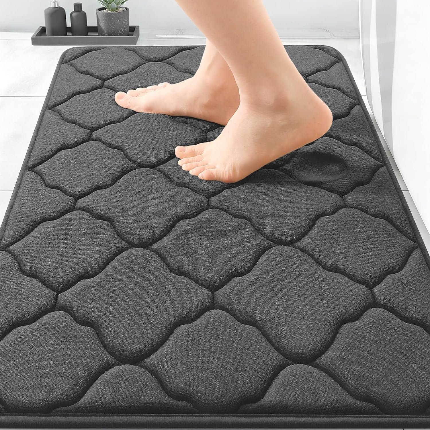OLANLY Memory Foam Bath Mat Rug 30×20, Ultra Soft Non Slip and Absorbent Bathroom Rug, Machine Wash Dry, Comfortable, Thick Bath Rug Carpet for Bathroom Floor, Tub and Shower, Black