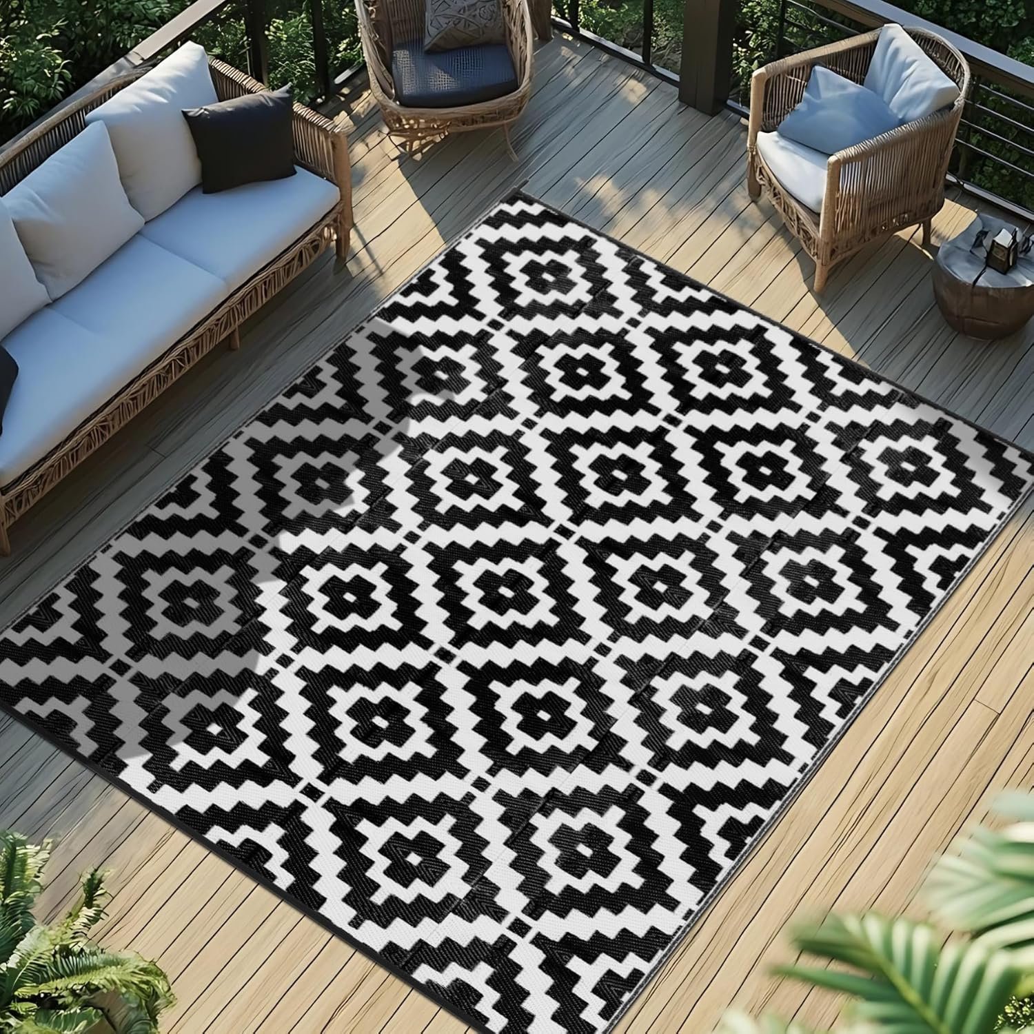 Favoyard Outdoor Rug 5×8 ft Waterproof Reversible Patio Plastic Straw Rugs for Decor Clearance Outside Large RV Camping Area Carpet Mat for Porch Deck Balcony Pool Backyard Picnic Beach Camper Door