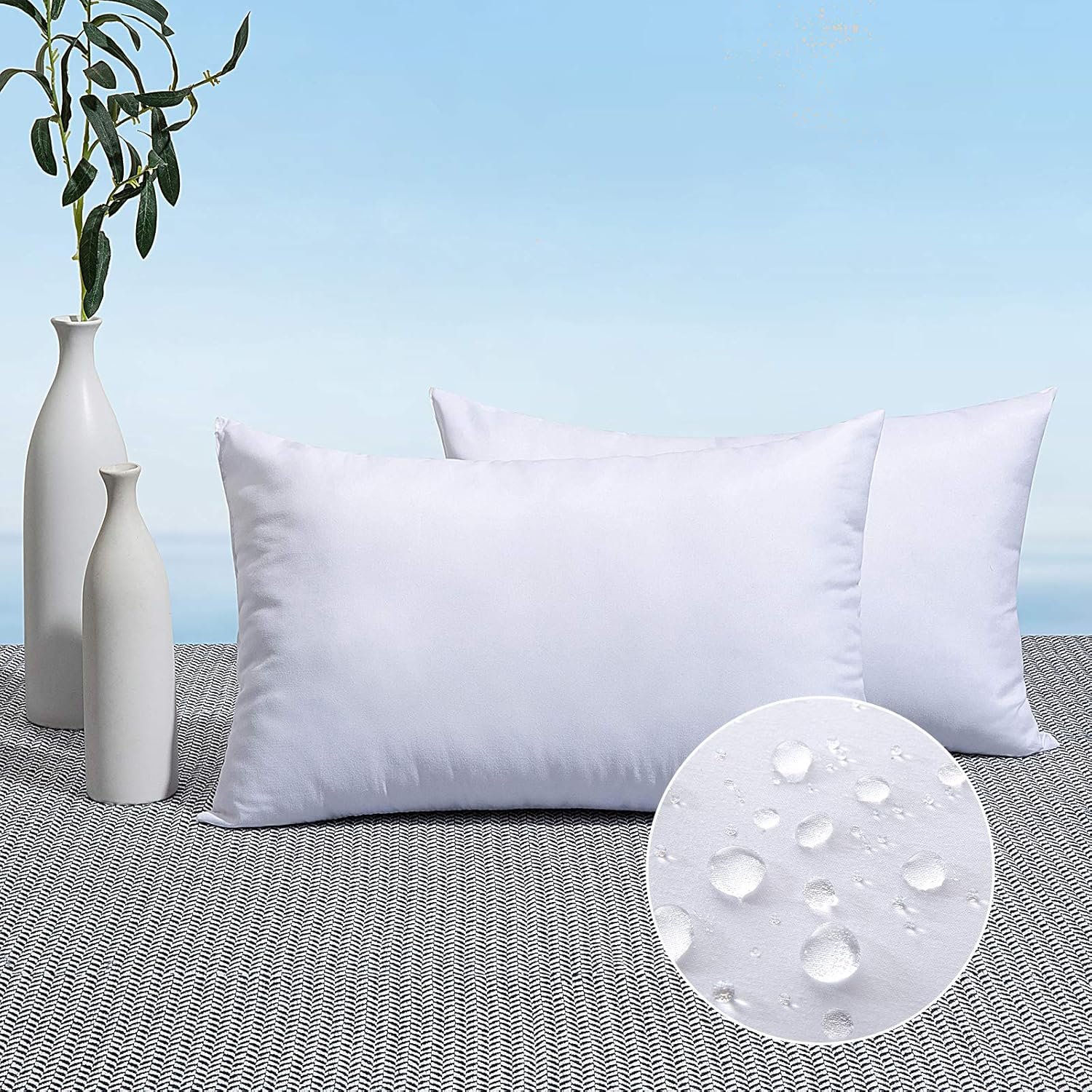MIULEE Pack of 2 12×20 Outdoor Pillow Inserts, Outdoor Throw Pillows Water-Resistant Decorative Premium Lumbar Pillow Stuffer Sham for Porch Swing Couch Sofa Cushion Patio Furniture