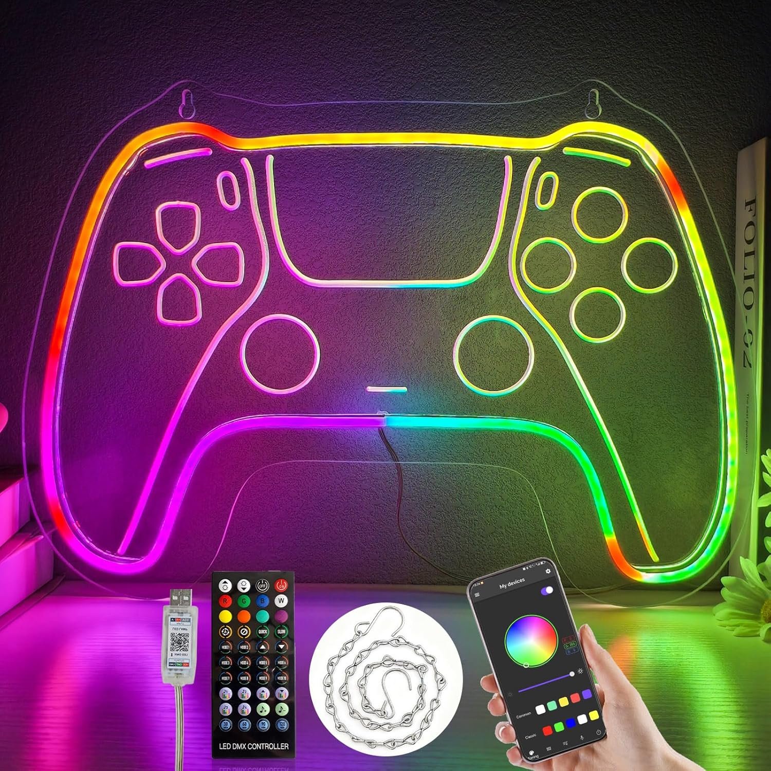Eeutiwe Gamer Room Decor for Boys, Led Neon Lights for Wall Decor 16.7×11.8 Inch Led Gaming Lights with Remote and App Control Dimmable Gamer Wall Decor as Gamer Gifts for Men