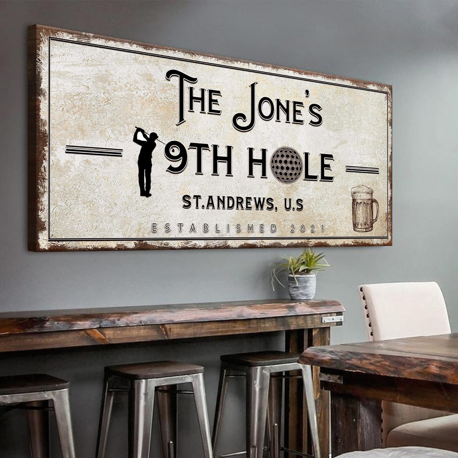 TAILORED CANVASES Golf Art Decor – Personalized Vintage Golf Wall Art Sign for Man Cave, Bedroom, Basement, Home Bar and Custom Gift for Husband, Dad, Wedding & Anniversary – 19th Hole Sign, 20″x10″