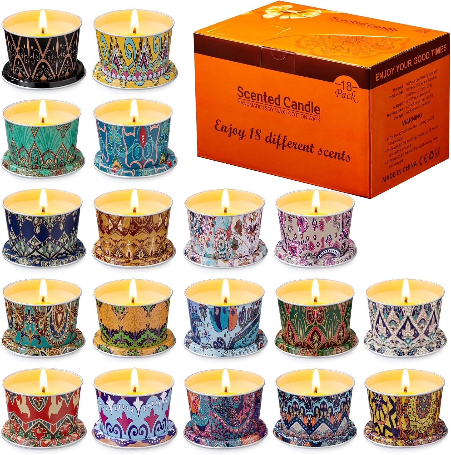 18-Pack Aromatherapy Candle Set – Travel-Size Scented Candles 2.5oz Each | 10+ Hour Relaxing Long-Lasting Burn | Fragrant Soy Candles for Home, Gifts, Meditation & Christmas (18scent)